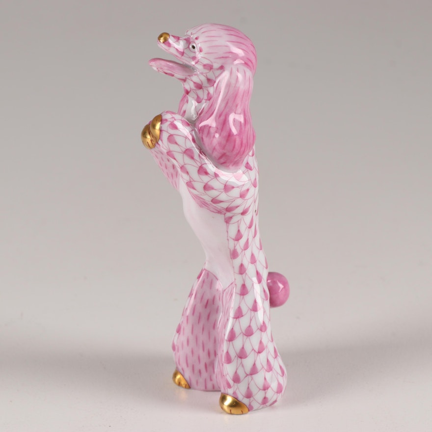 Herend Raspberry Fishnet "Standing Poodle" Porcelain Figurine