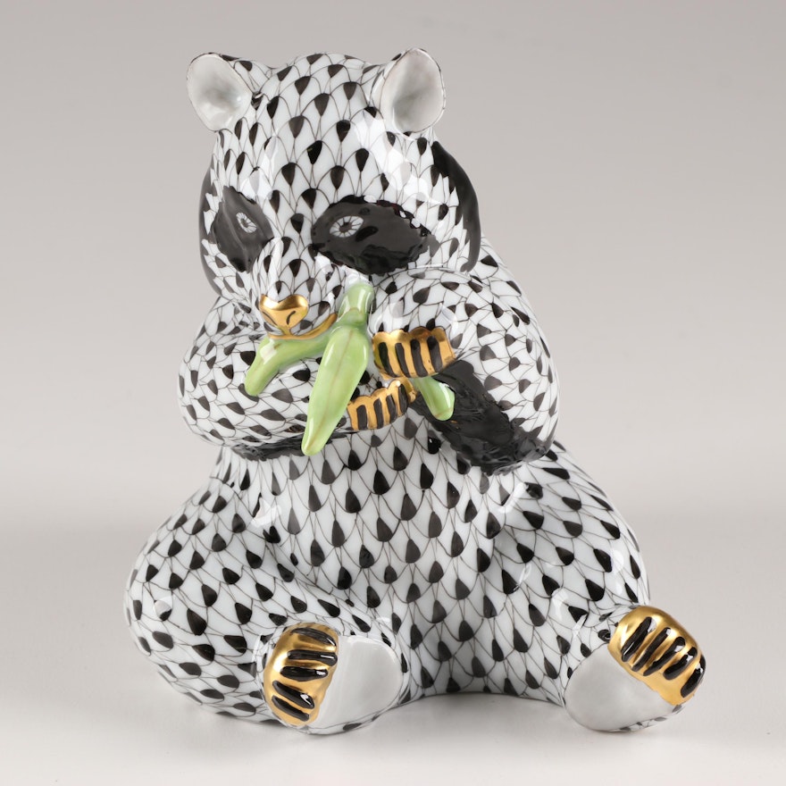 Herend Black Fishnet "Panda" Figurine, Late 20th Century