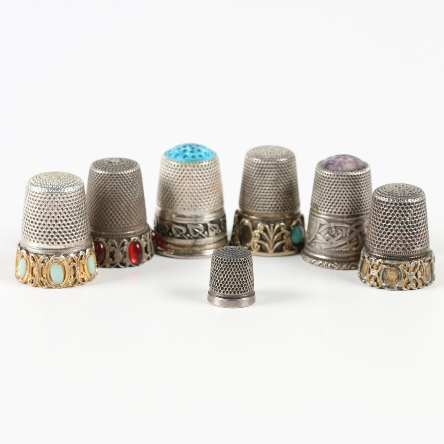 Sterling Silver Thimbles Assortment, Early to Mid 20th Century