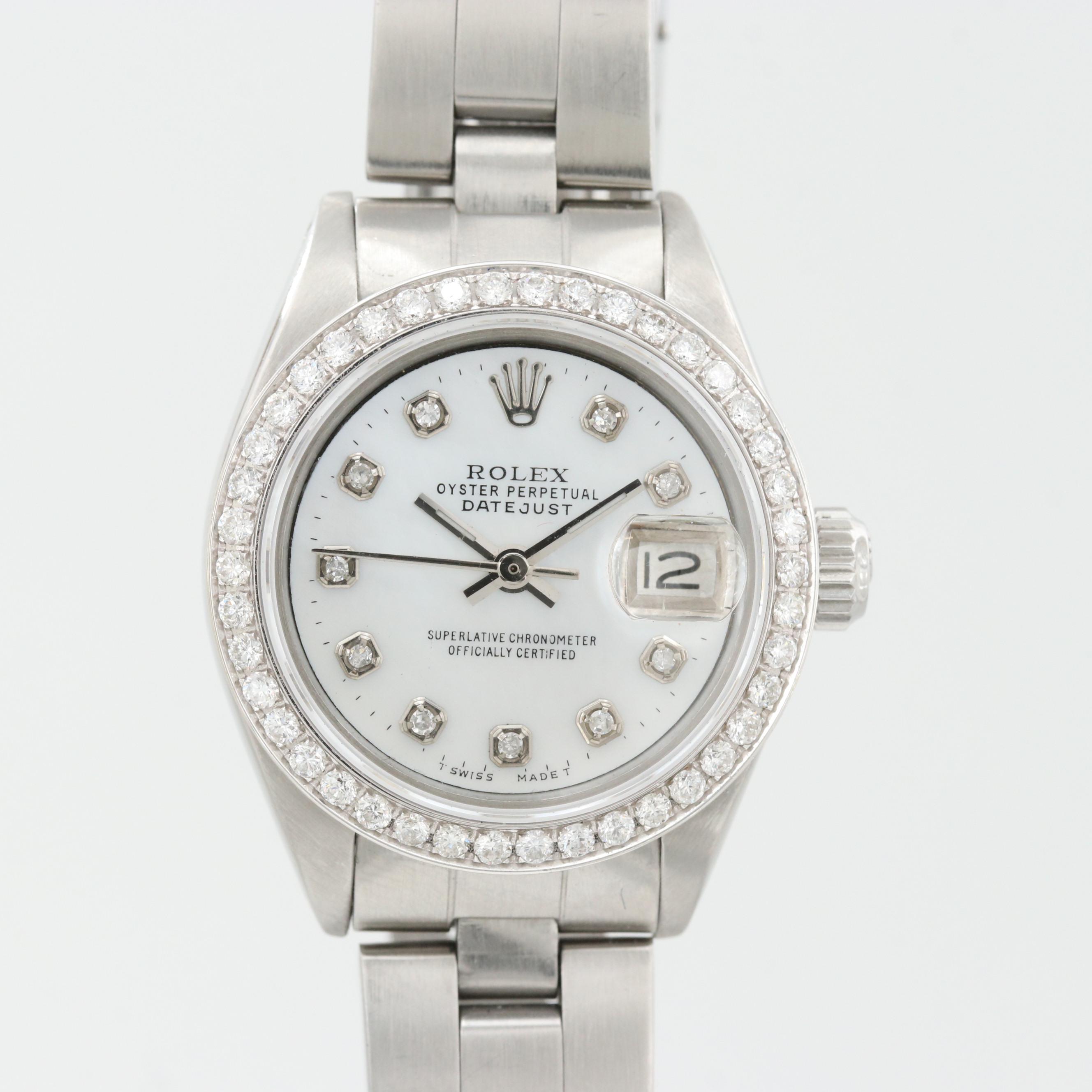 Vintage Rolex Datejust Stainless Steel, Diamond Dial and Bezel Watch, 1975