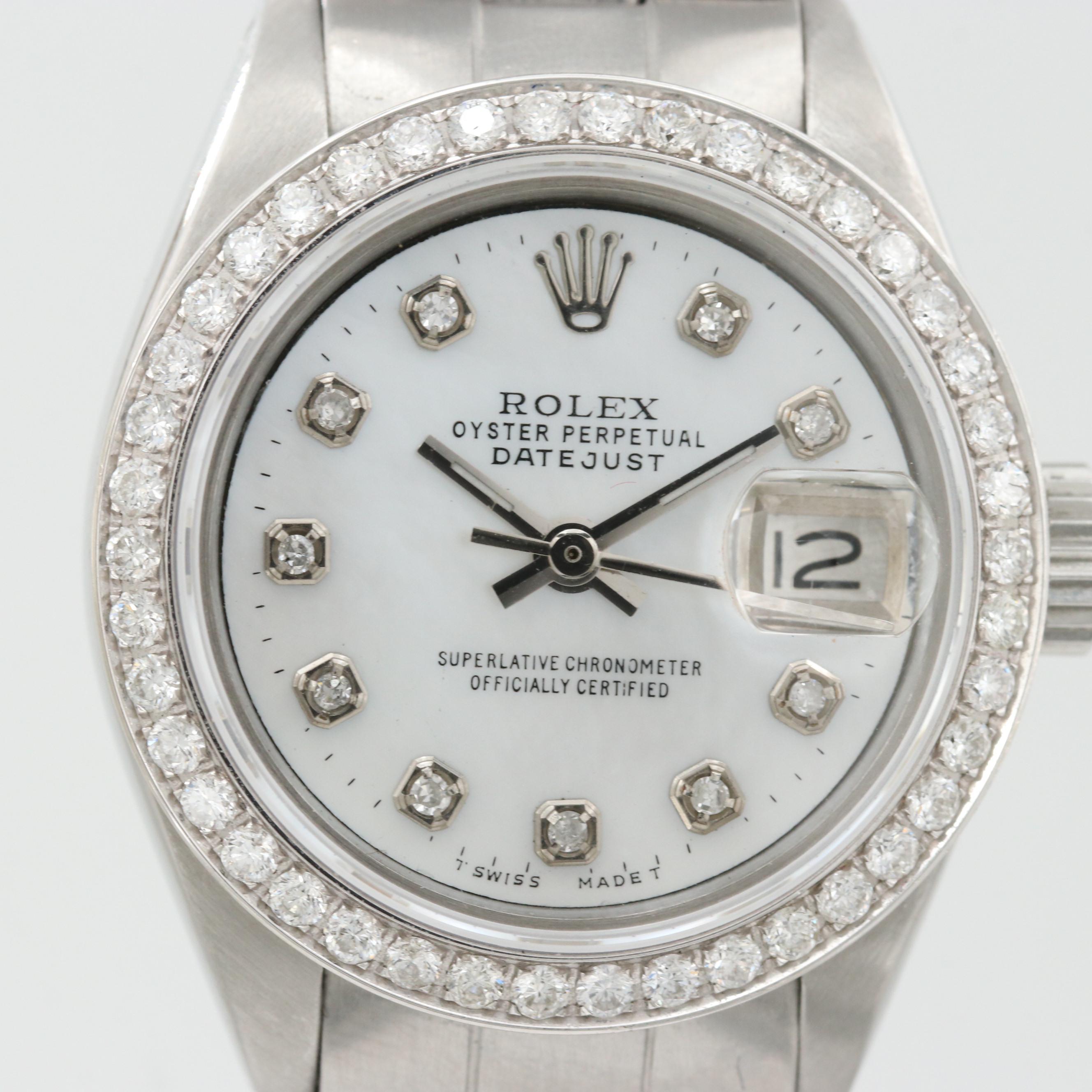 Vintage Rolex Datejust Stainless Steel, Diamond Dial and Bezel Watch, 1975