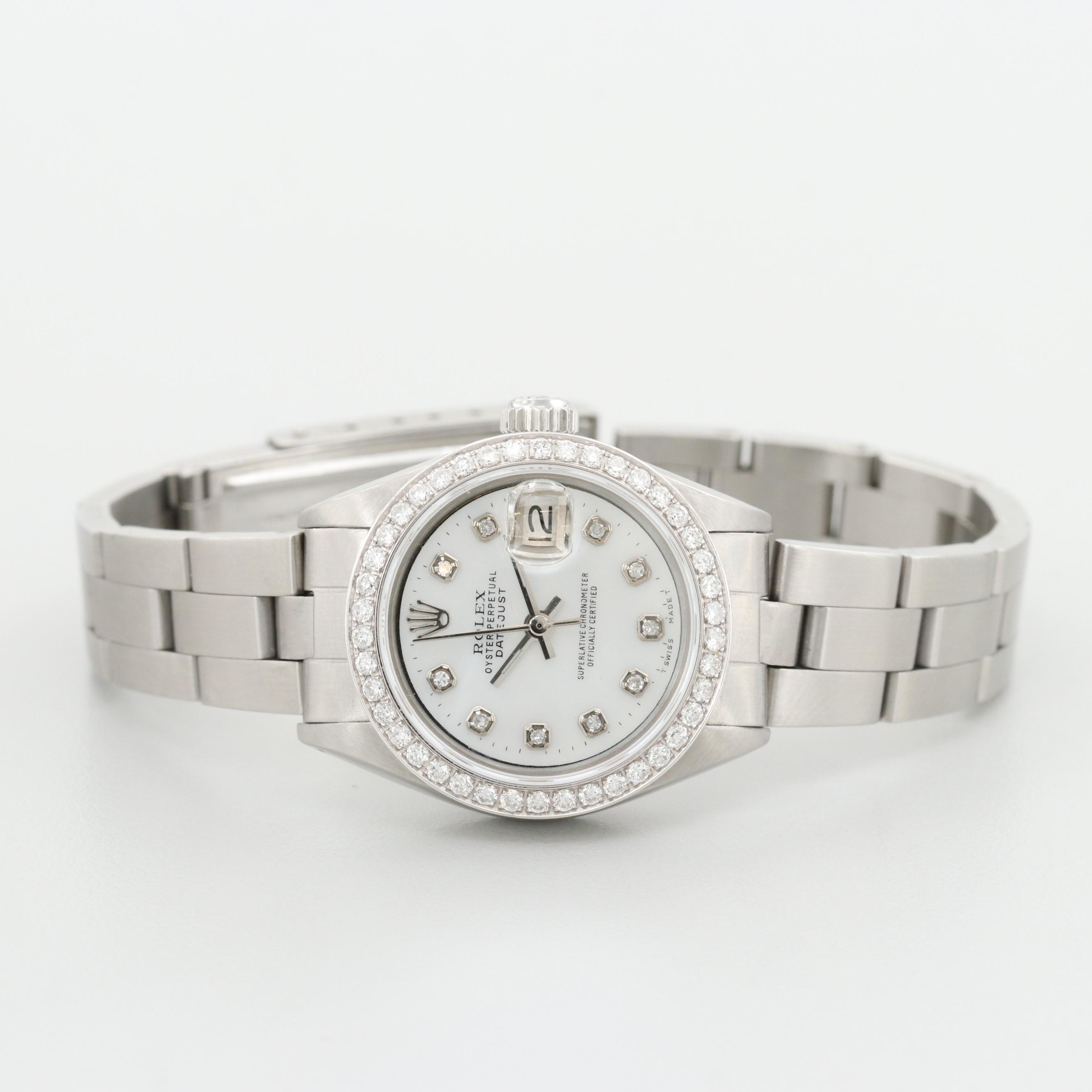 Vintage Rolex Datejust Stainless Steel, Diamond Dial and Bezel Watch, 1975