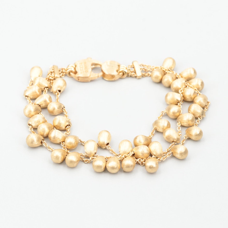 Marco Bicego "Acapulco" 18K Yellow Gold Triple Chain Brushed Bead Bracelet