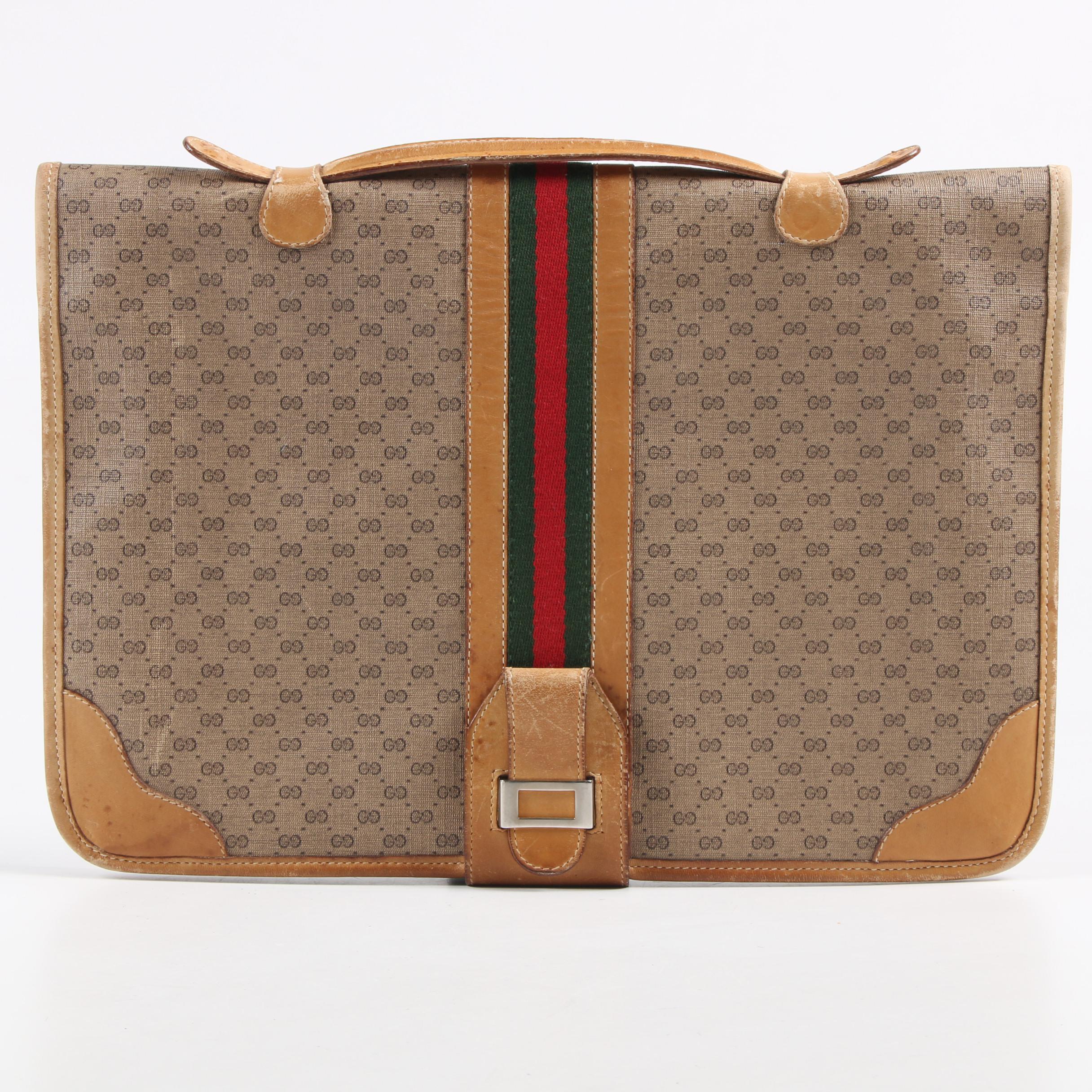 Gucci GG Supreme Micro Monogram Canvas Web Stripe Briefcase, 1970s Vintage