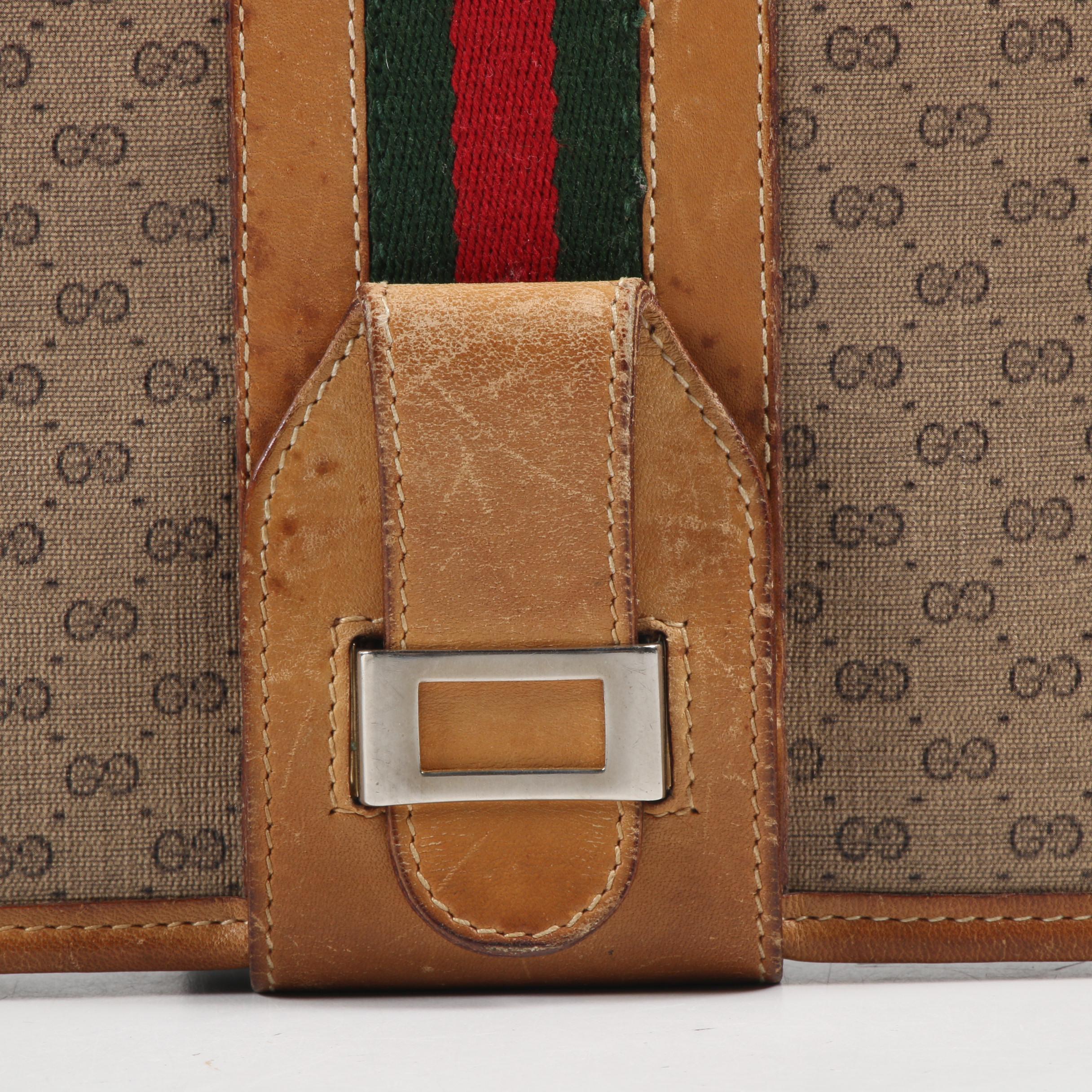 Gucci GG Supreme Micro Monogram Canvas Web Stripe Briefcase, 1970s Vintage