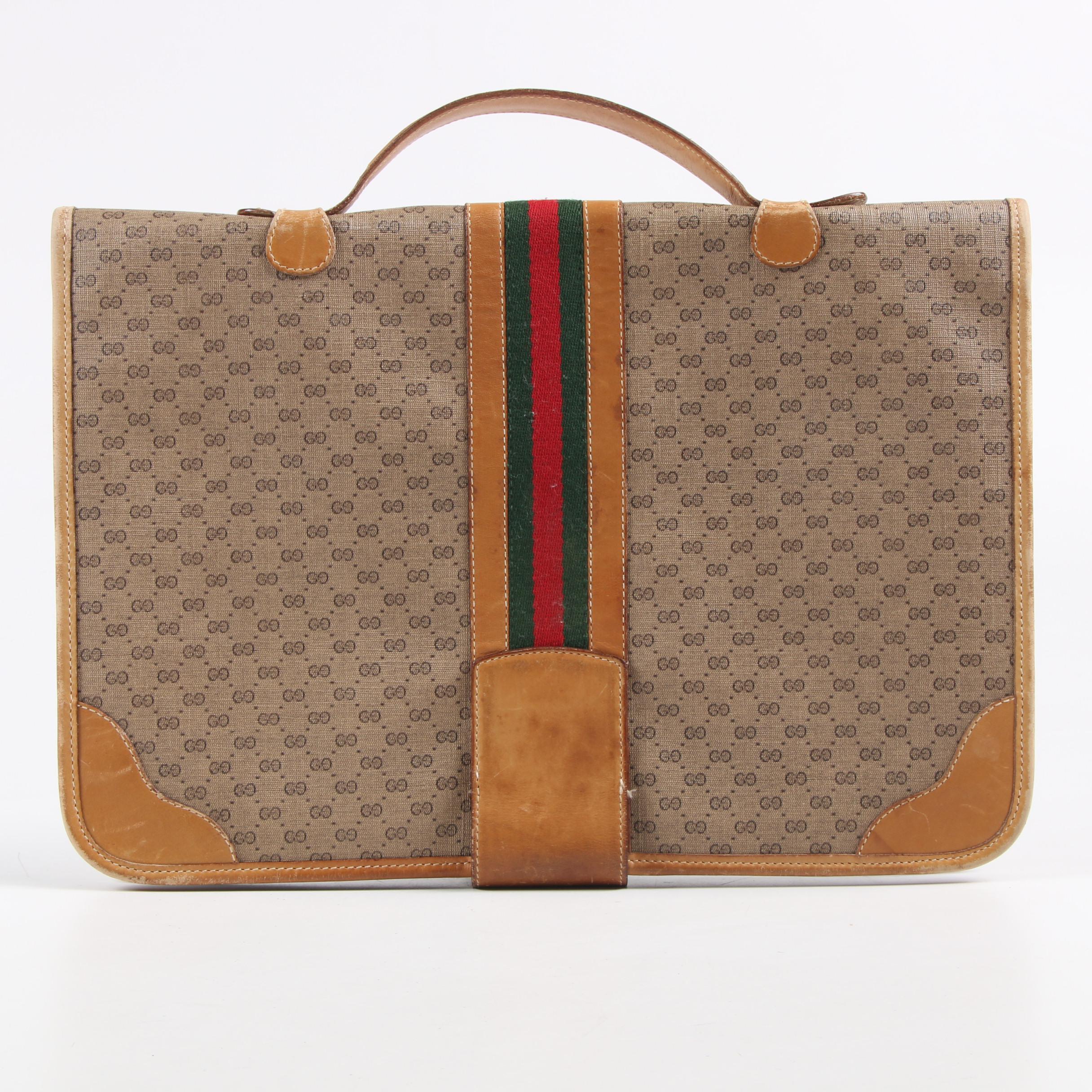 Gucci GG Supreme Micro Monogram Canvas Web Stripe Briefcase, 1970s Vintage