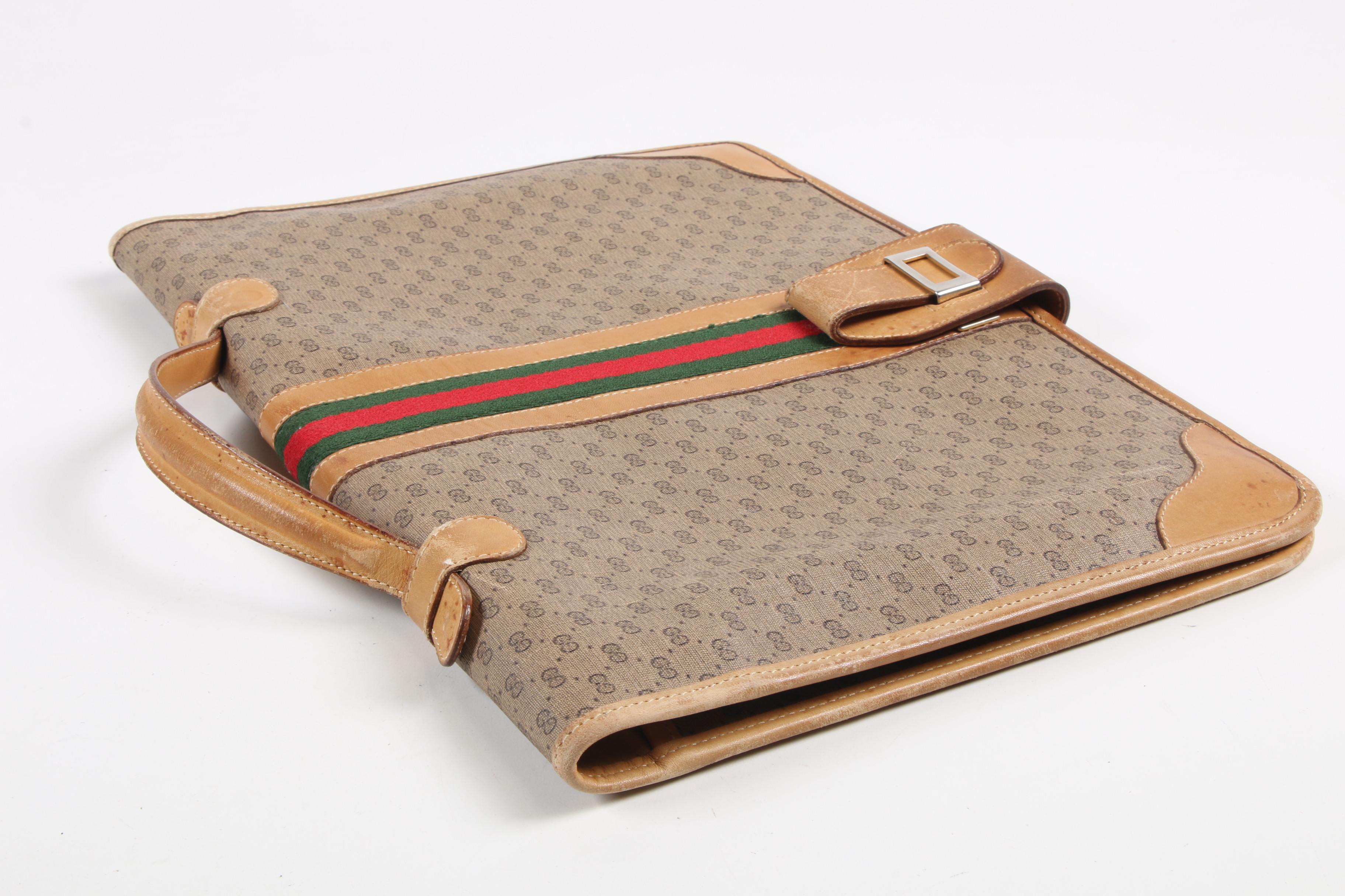 Gucci GG Supreme Micro Monogram Canvas Web Stripe Briefcase, 1970s Vintage