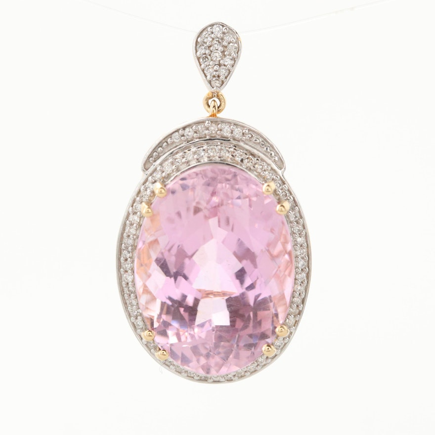 18K Yellow Gold 22.64 CT Kunzite and Diamond Pendant