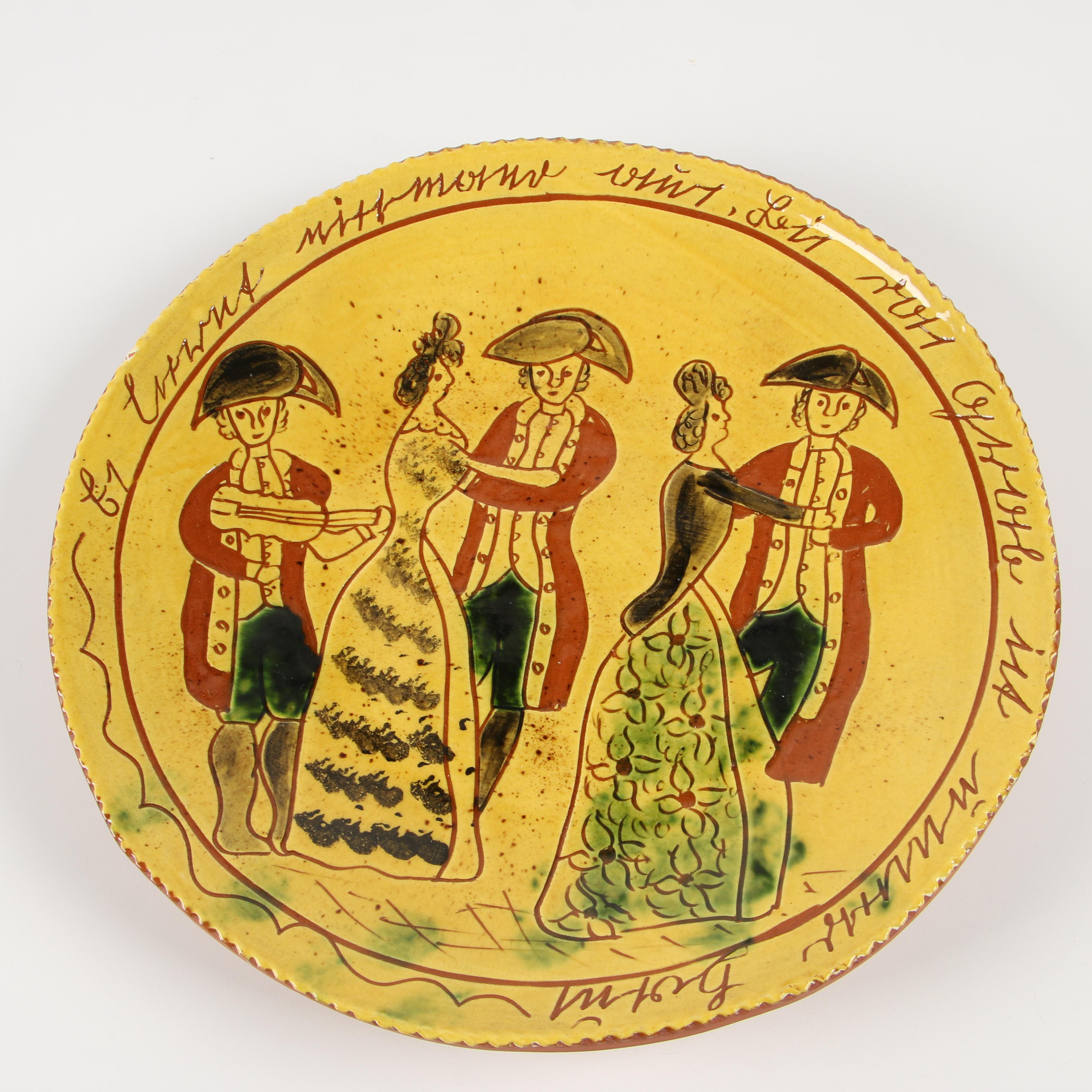 Breininger Pottery Pennsylvania Dutch Folk Art Redware Charger