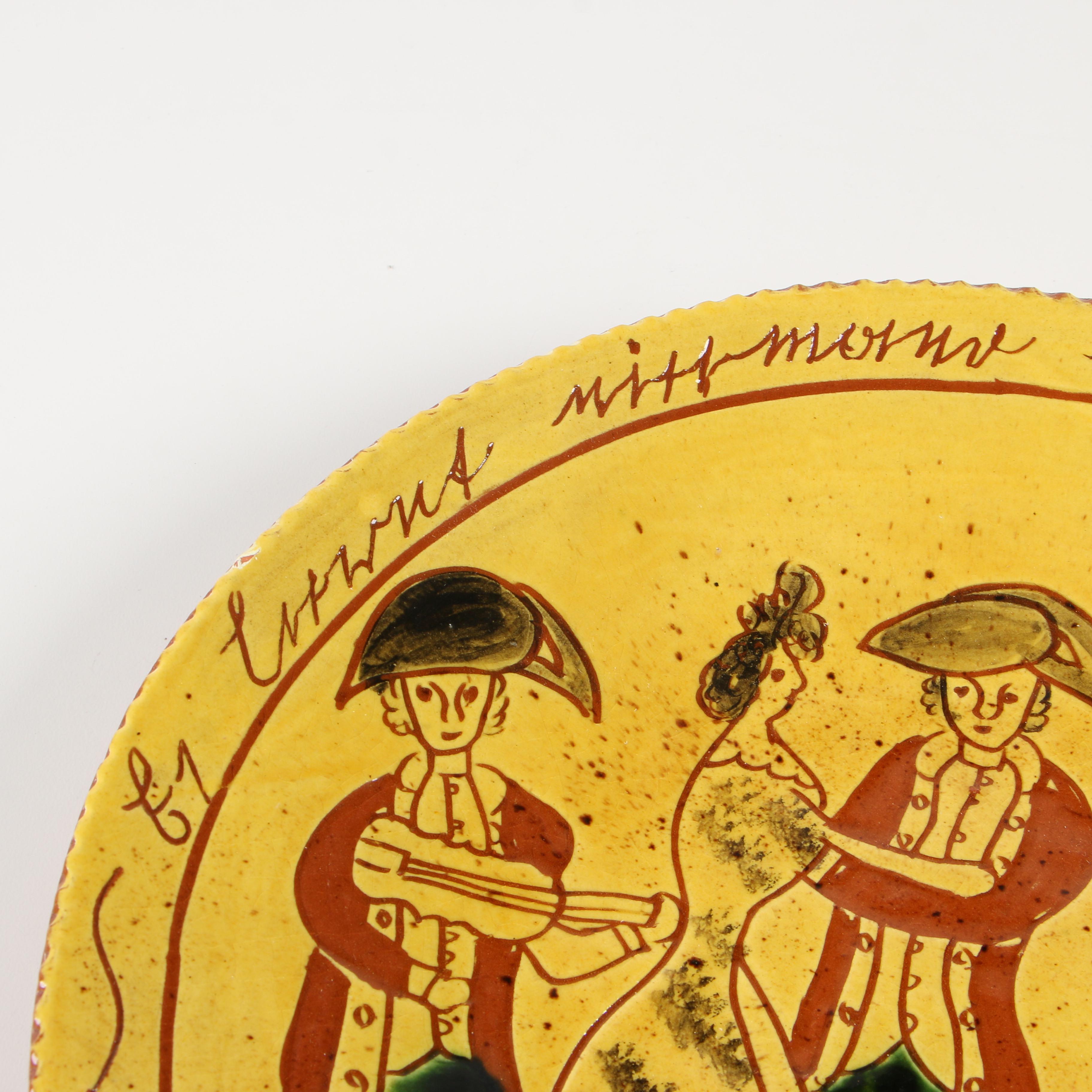 Breininger Pottery Pennsylvania Dutch Folk Art Redware Charger