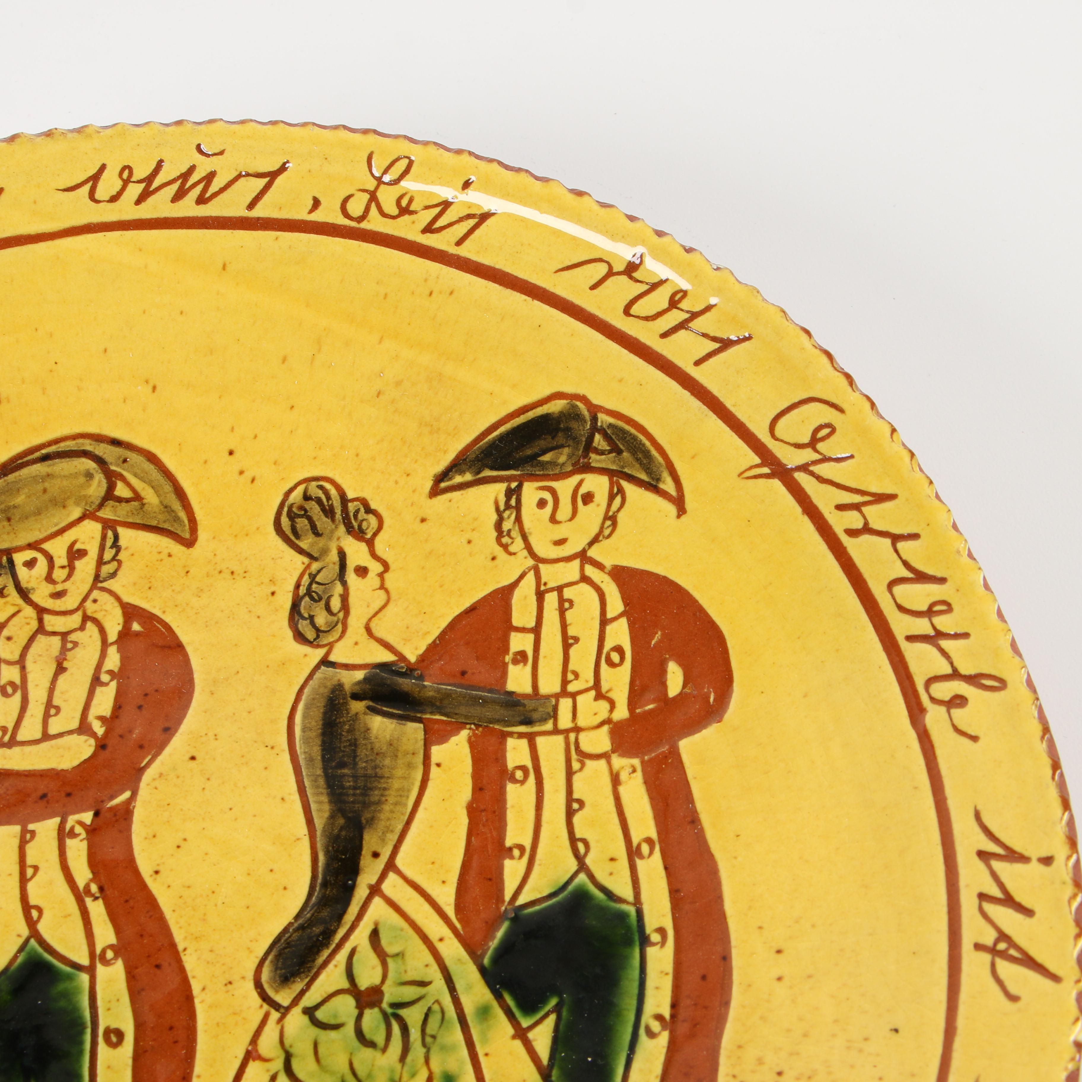 Breininger Pottery Pennsylvania Dutch Folk Art Redware Charger