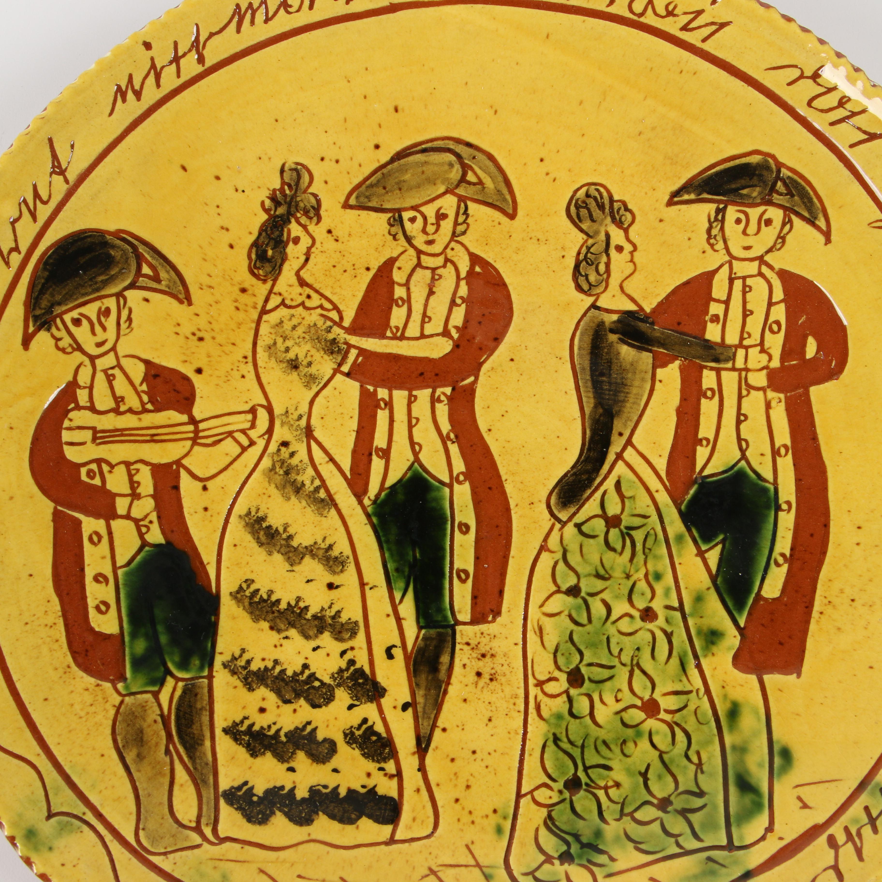 Breininger Pottery Pennsylvania Dutch Folk Art Redware Charger