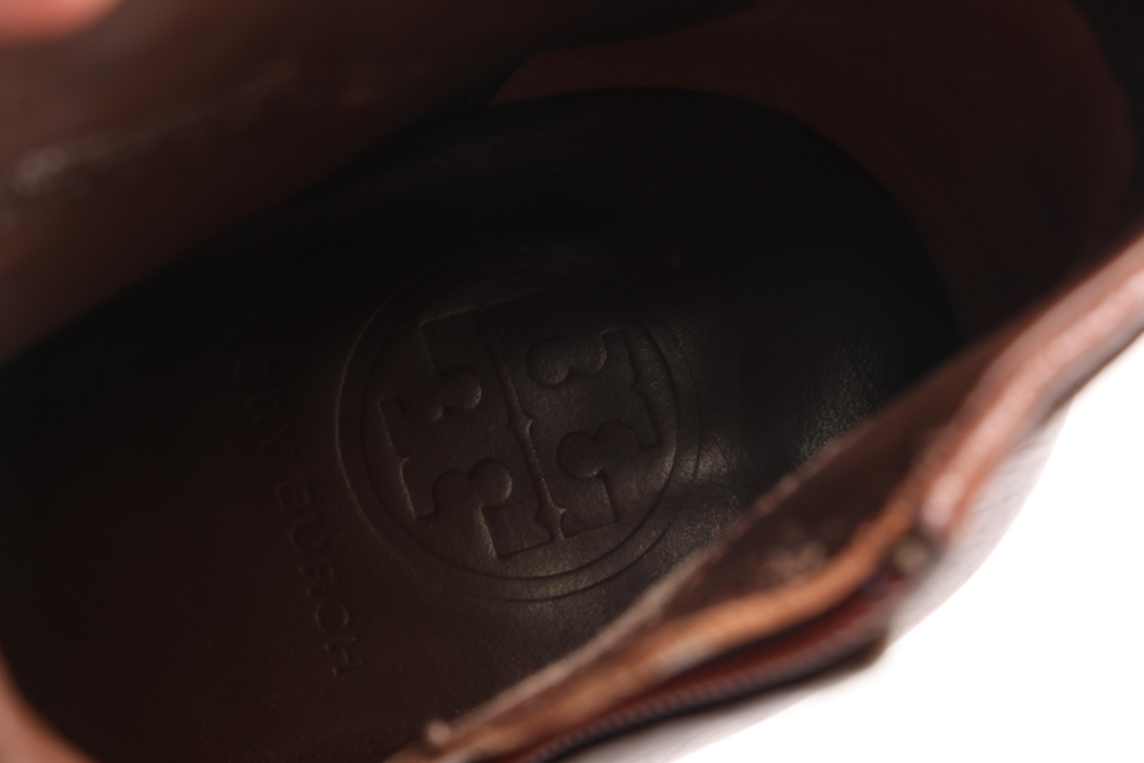 Tory Burch Logo Studded Saddle Brown Leather Booties