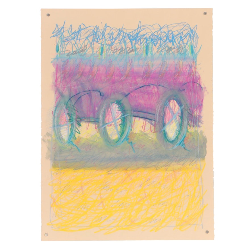 Merle Rosen 1985 Abstract Pastel Drawing