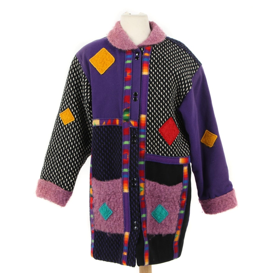 Coloratura Multicolor Patchwork Wool Coat, 1980s Vintage