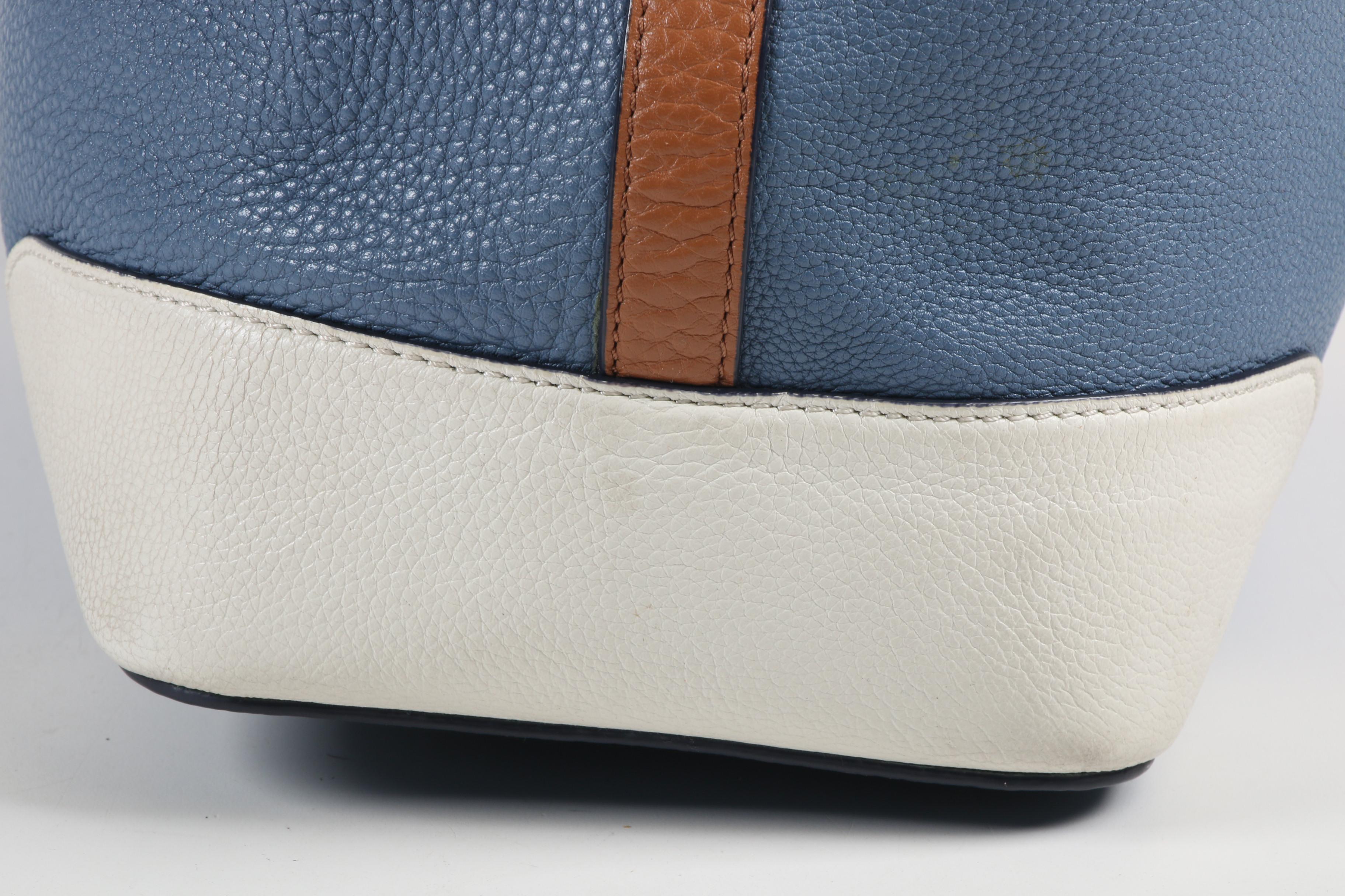 Tory Burch Blue, White, and Tan Pebbled Leather Shoulder Bag
