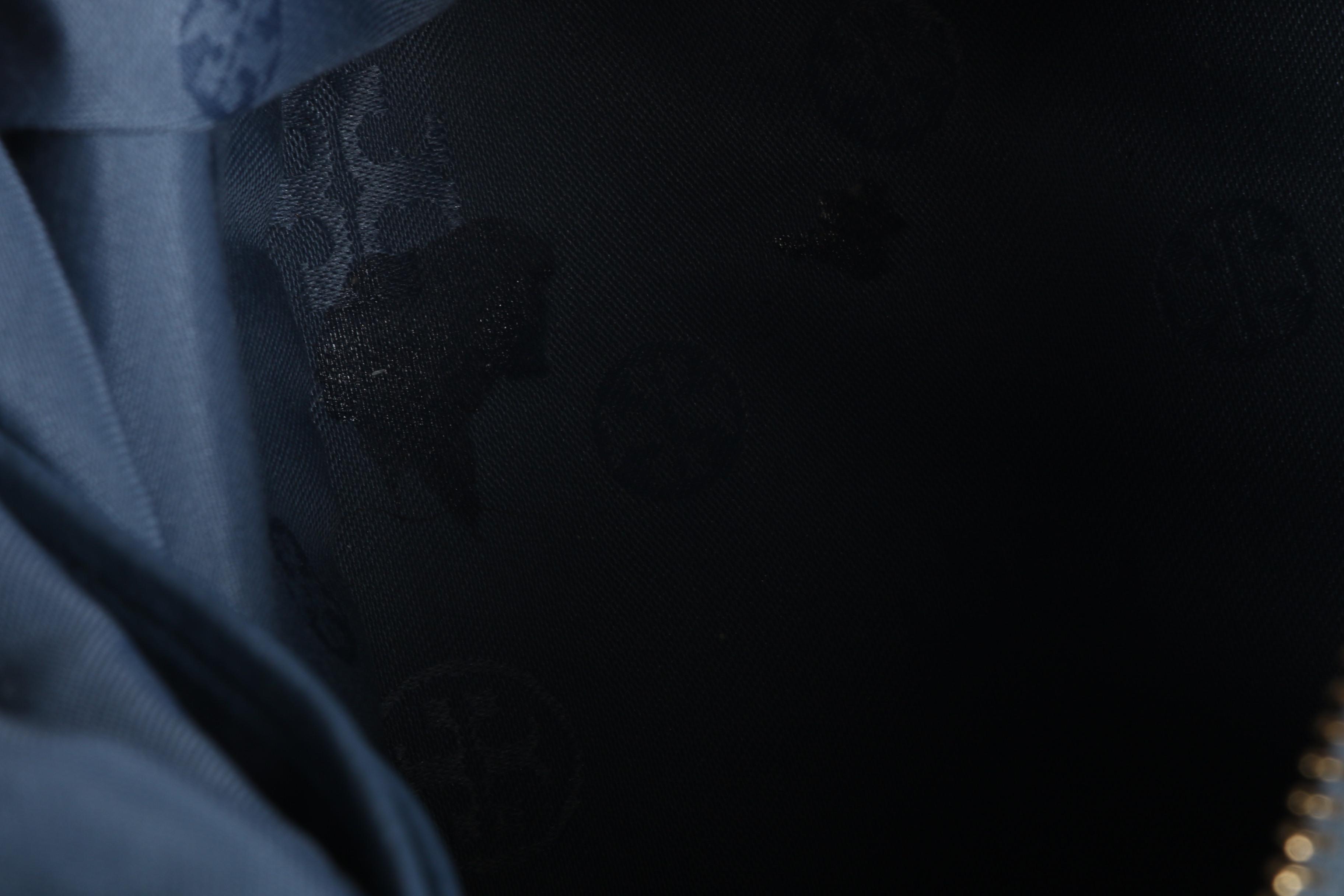 Tory Burch Blue, White, and Tan Pebbled Leather Shoulder Bag