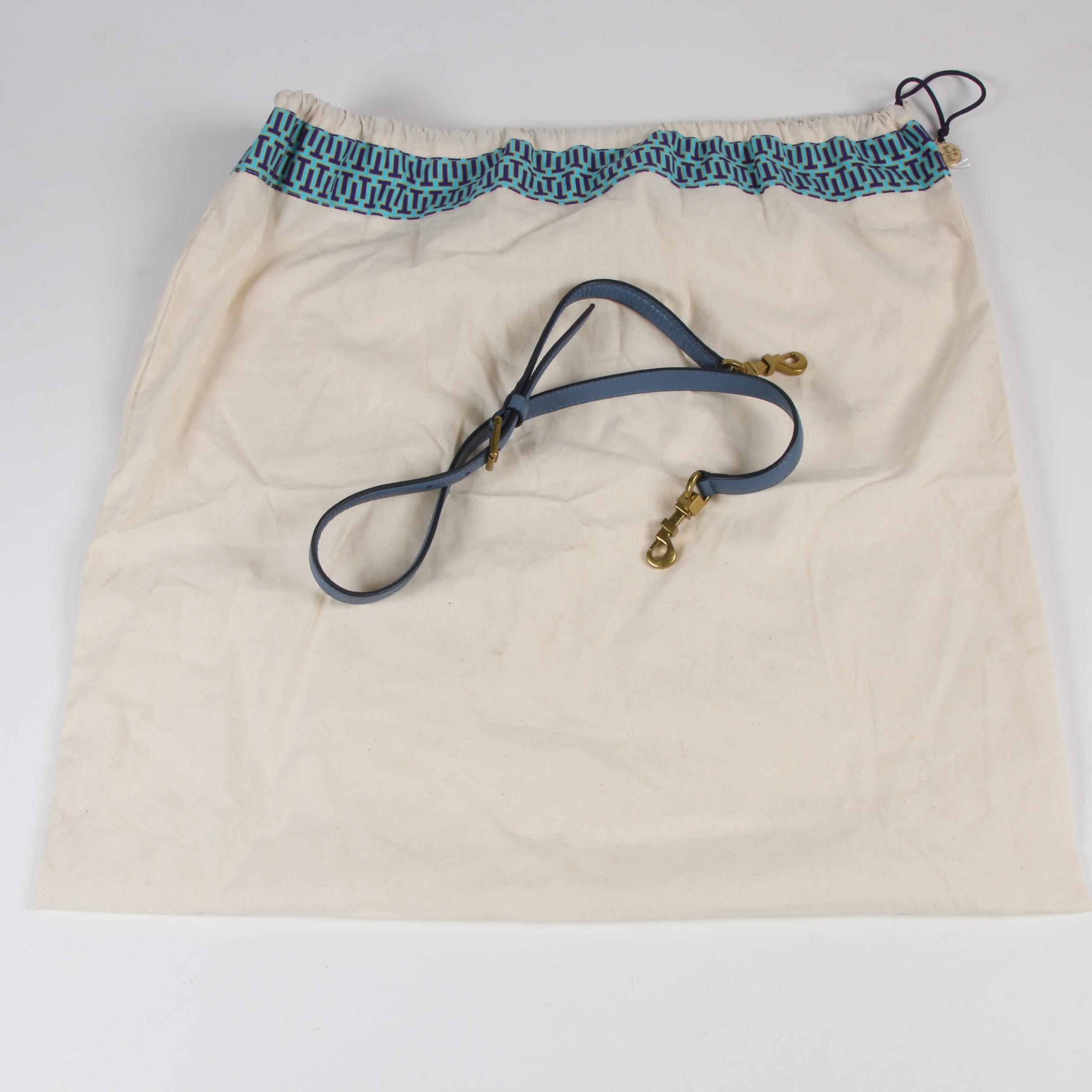 Tory Burch Blue, White, and Tan Pebbled Leather Shoulder Bag