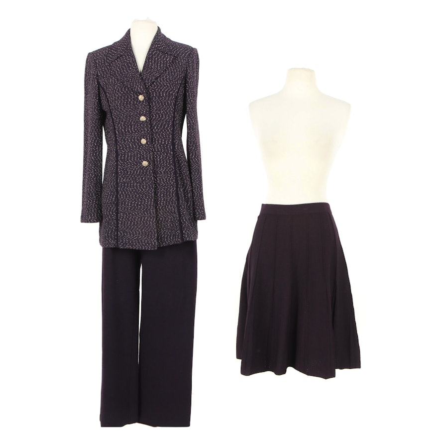 St. John Collection Skirt, Pants and Jacket in Eggplant