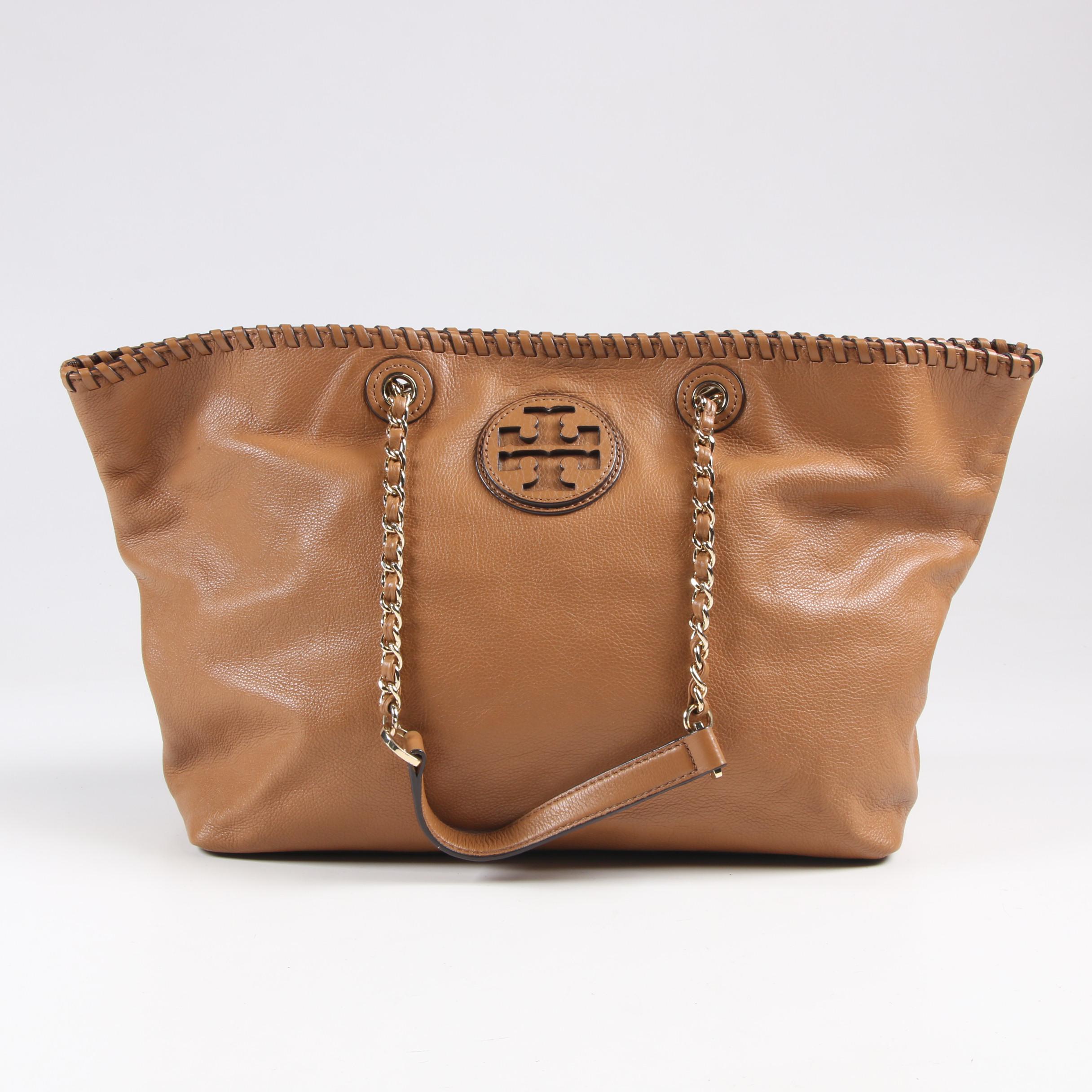 Tory Burch Grained Leather Shoulder Bag in Camel Brown
