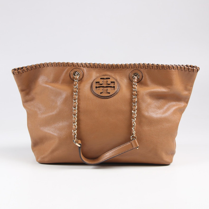 Tory Burch Grained Leather Shoulder Bag in Camel Brown