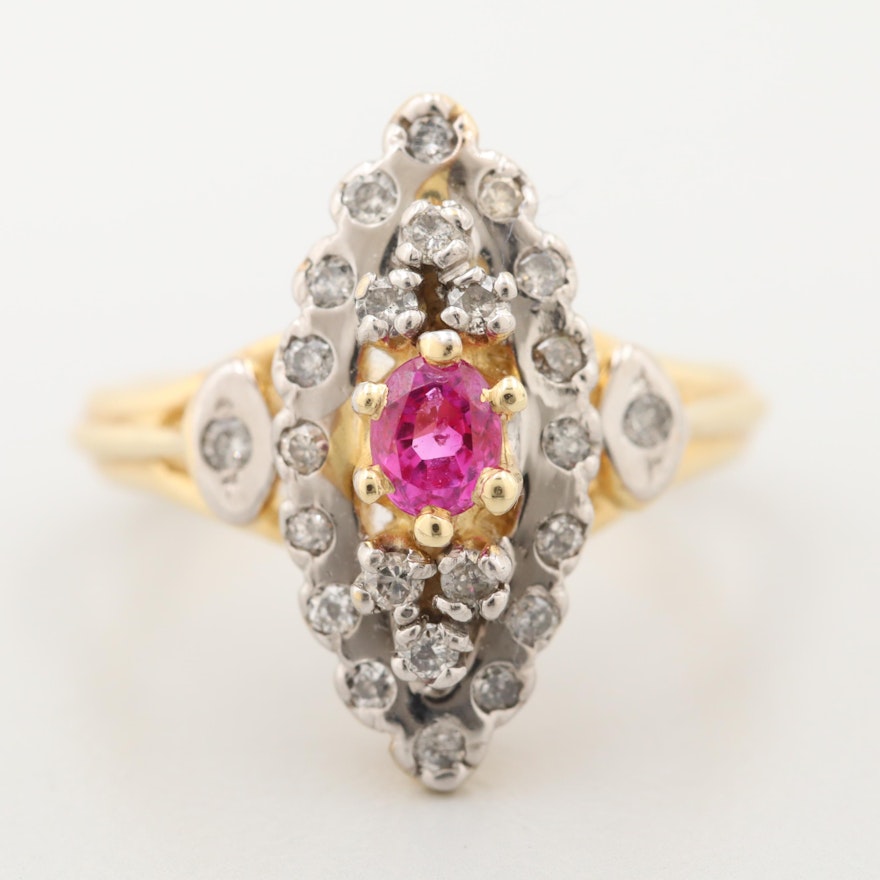 14K Yellow Gold Ruby and Diamond Ring