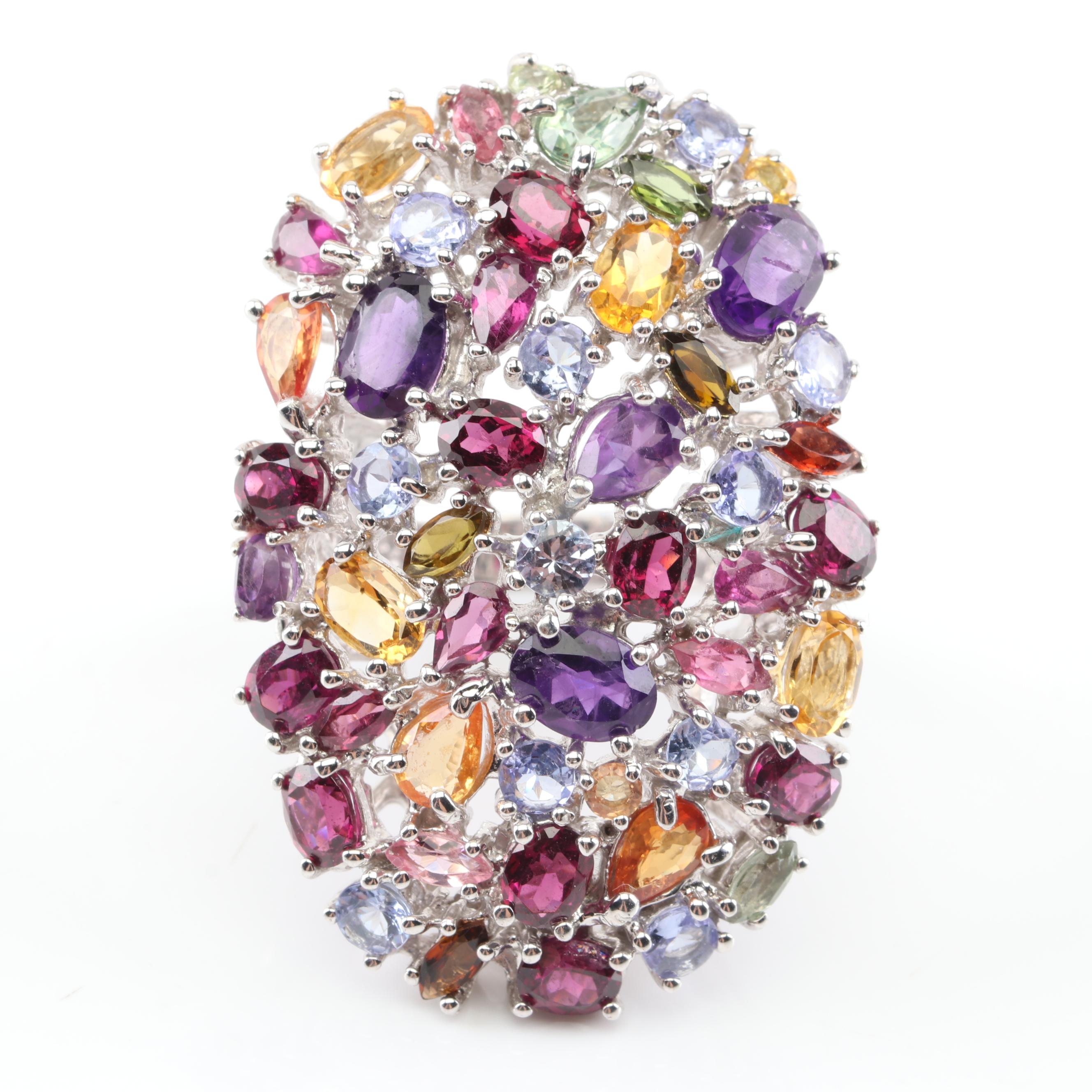 Sterling Silver Multi-Gemstone Cocktail Ring