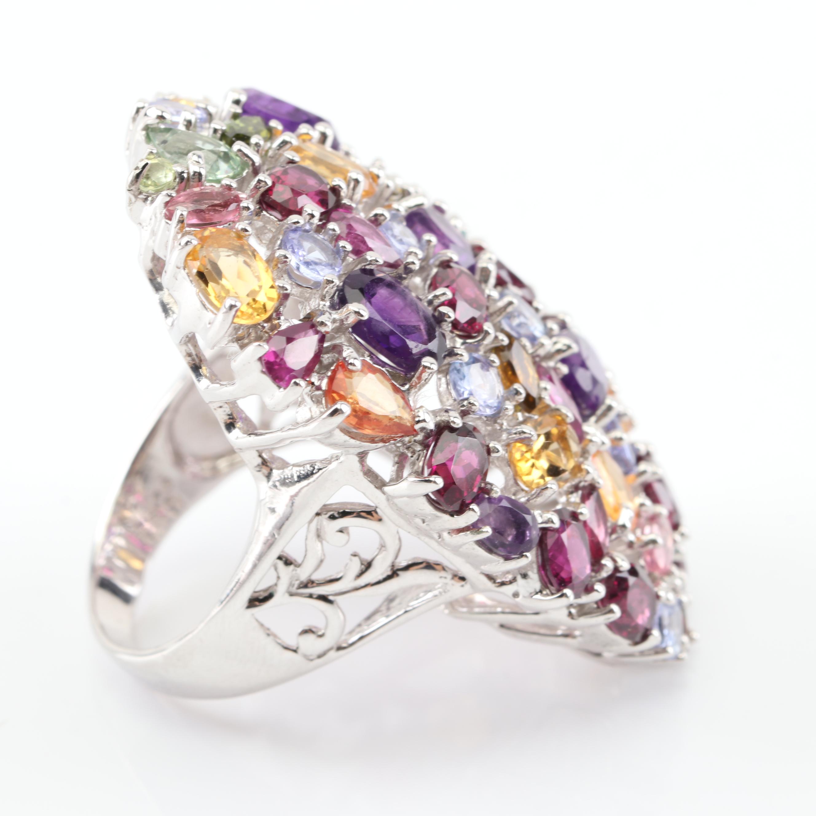 Sterling Silver Multi-Gemstone Cocktail Ring