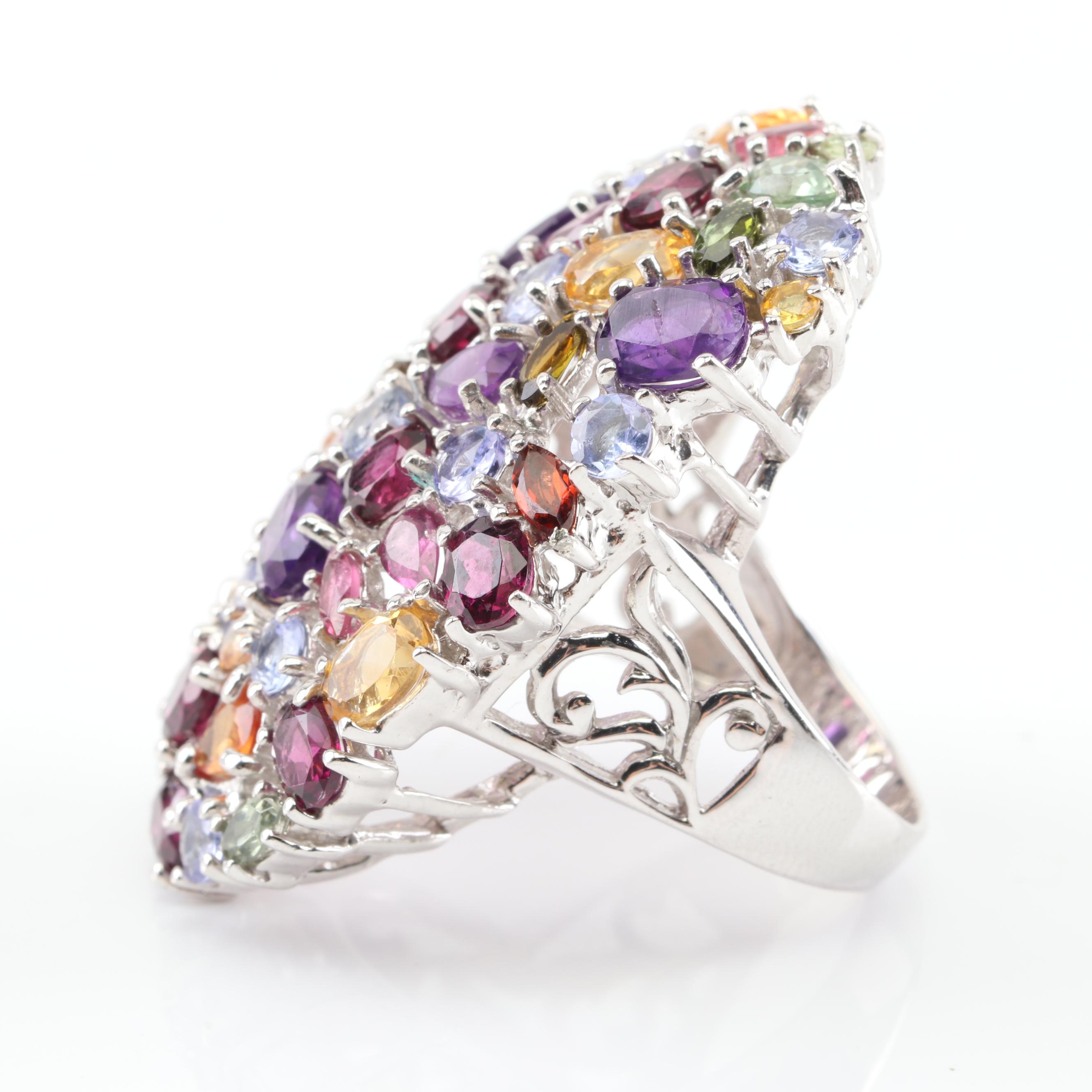 Sterling Silver Multi-Gemstone Cocktail Ring