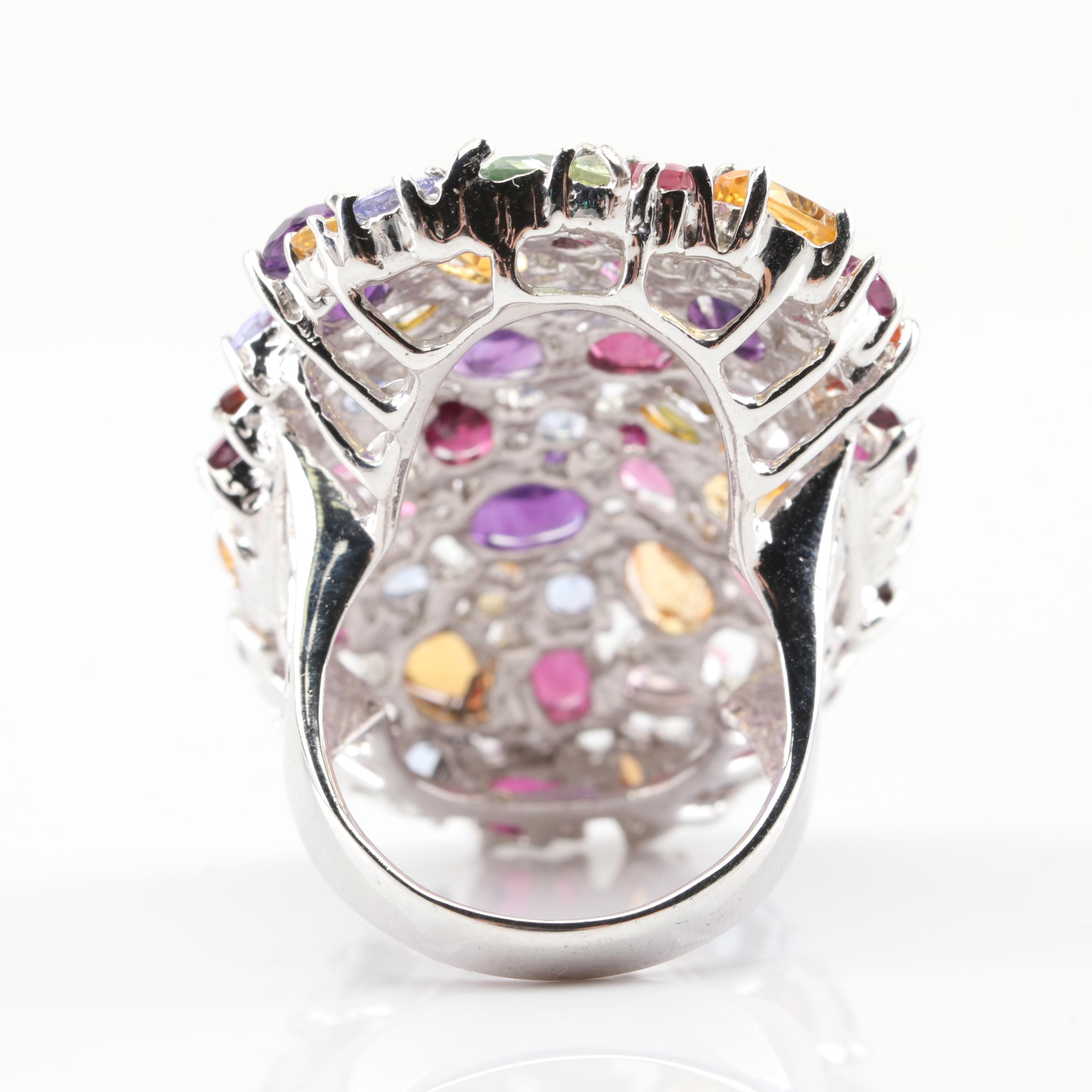 Sterling Silver Multi-Gemstone Cocktail Ring