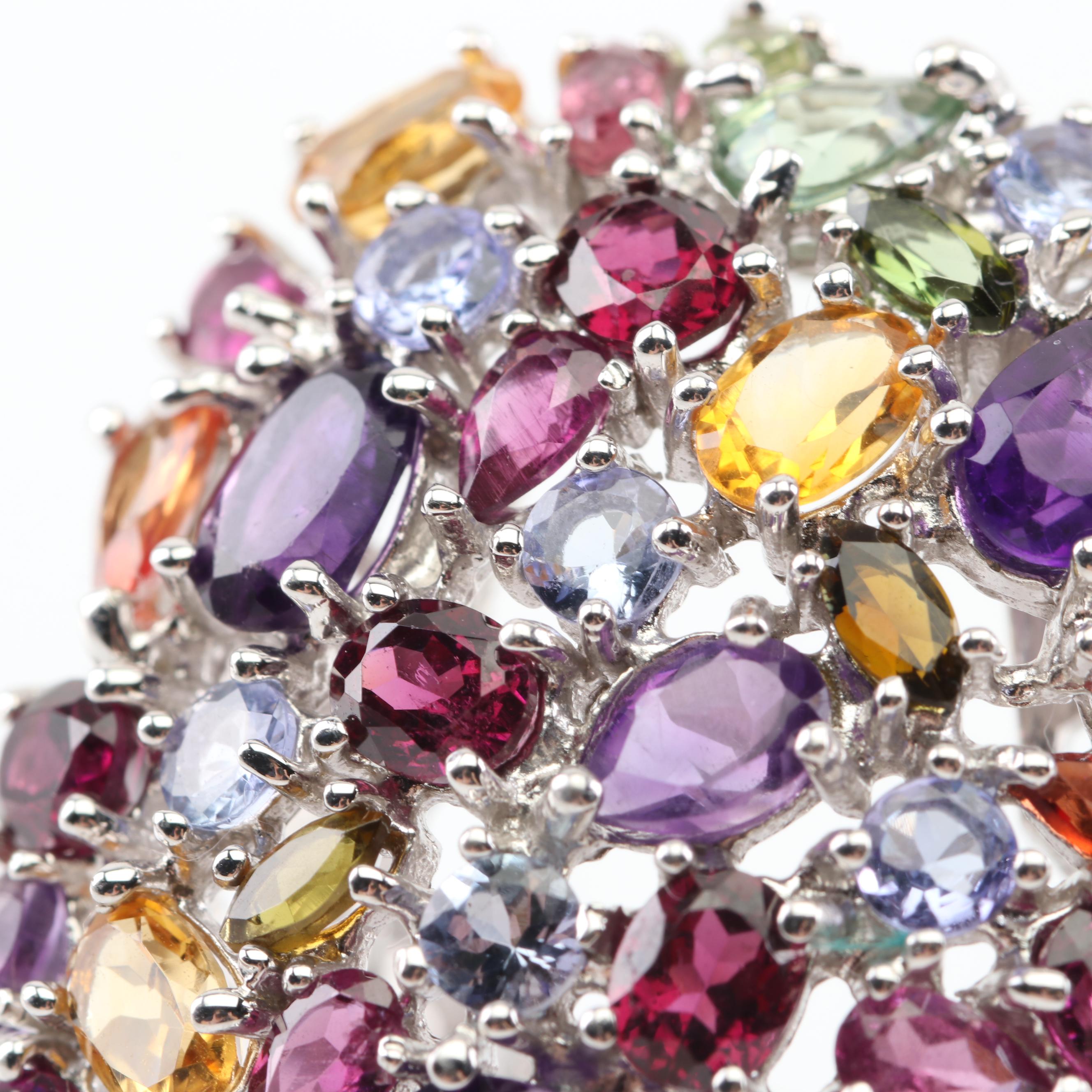 Sterling Silver Multi-Gemstone Cocktail Ring