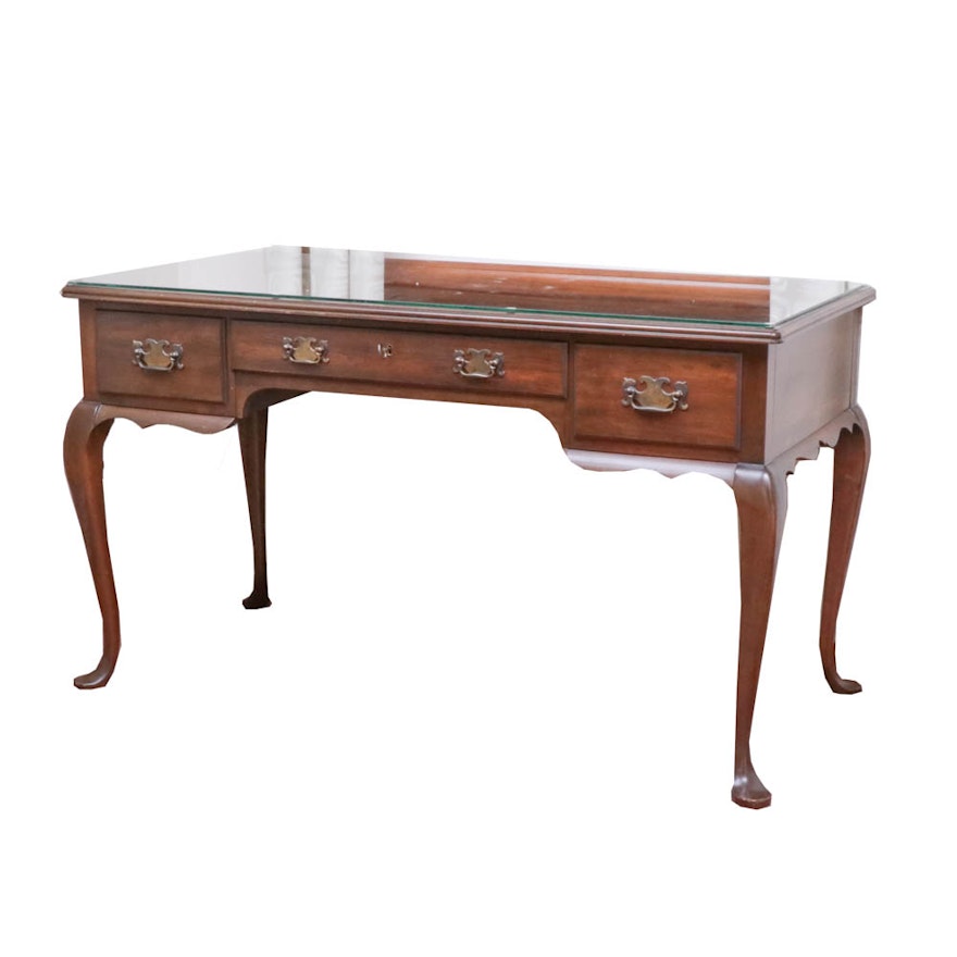 Pennsylvania House Queen Anne Style Desk with Glass Top, Vintage