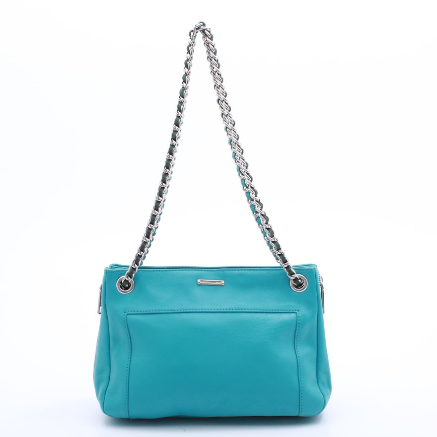 Rebecca Minkoff Turquoise Leather Shoulder Bag with Leather and Chain Strap