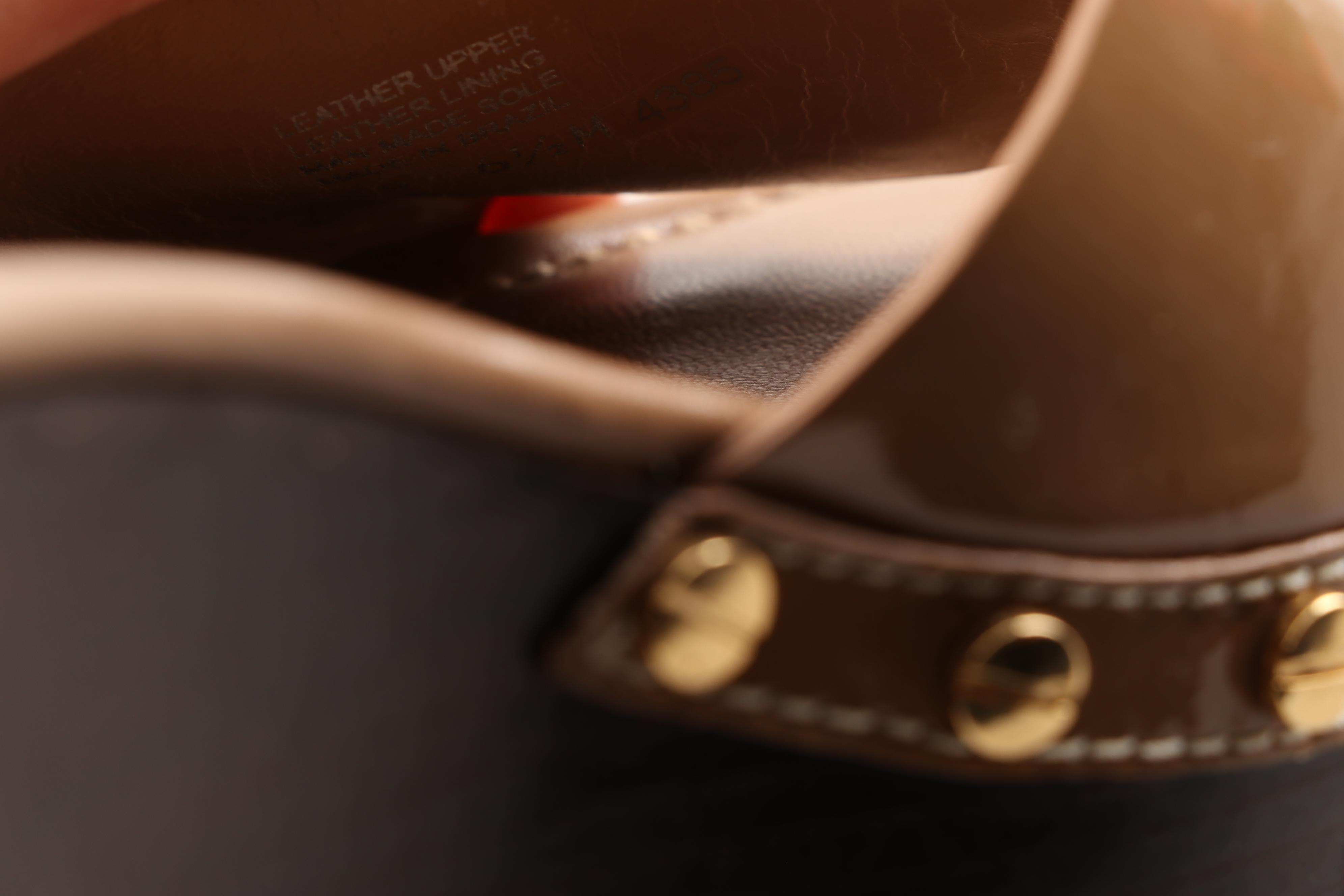 Tory Burch Camel Patent Leather Platform Wedge Slide Sandals