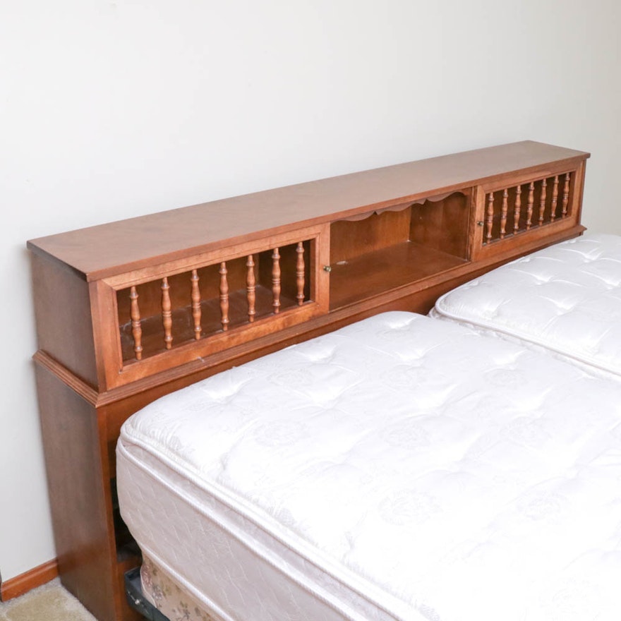 King Size Hardwood Headboard with Book Storage, Mid-Century