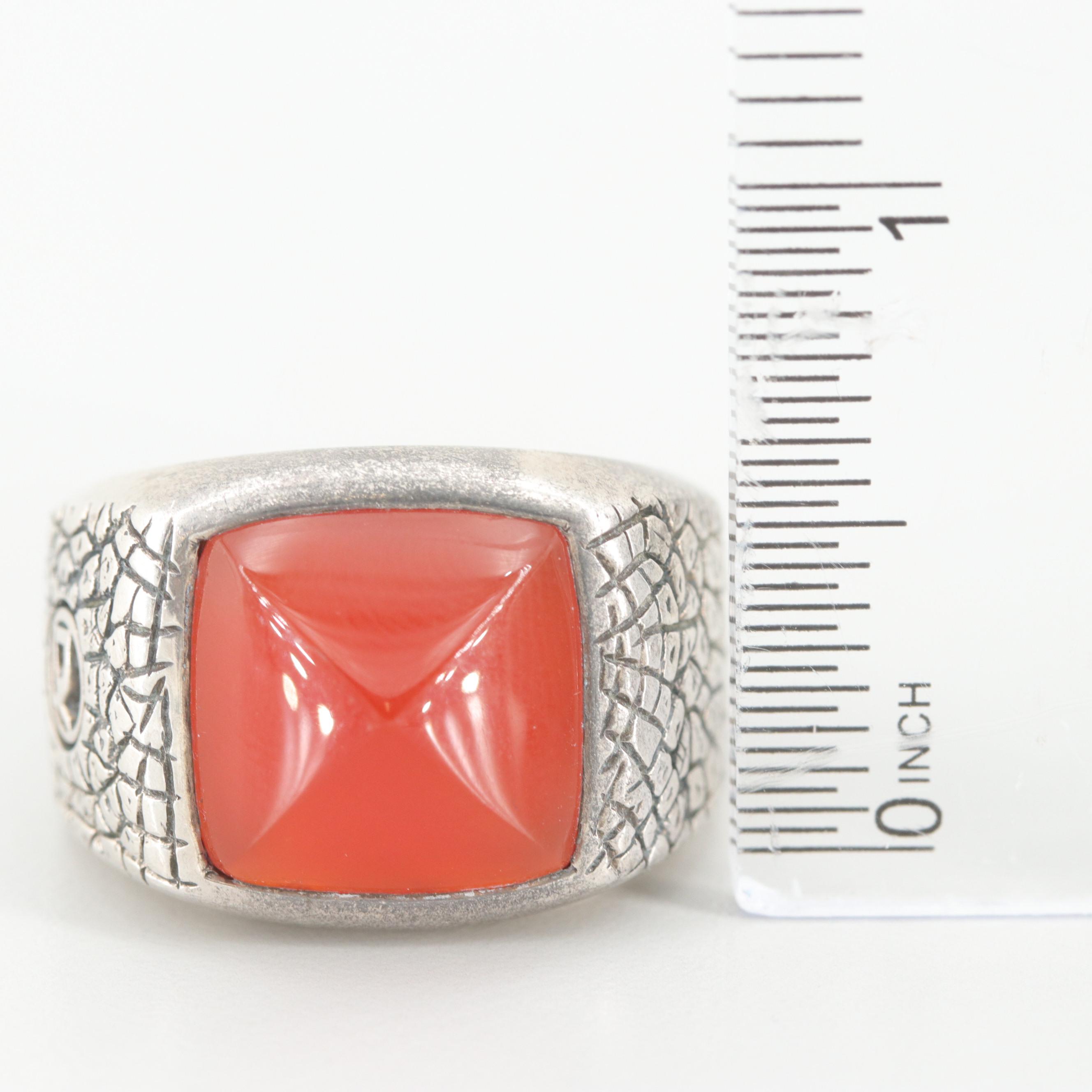 David Yurman Rhinoceros "Naturals Collection" Sterling Silver Carnelian Ring