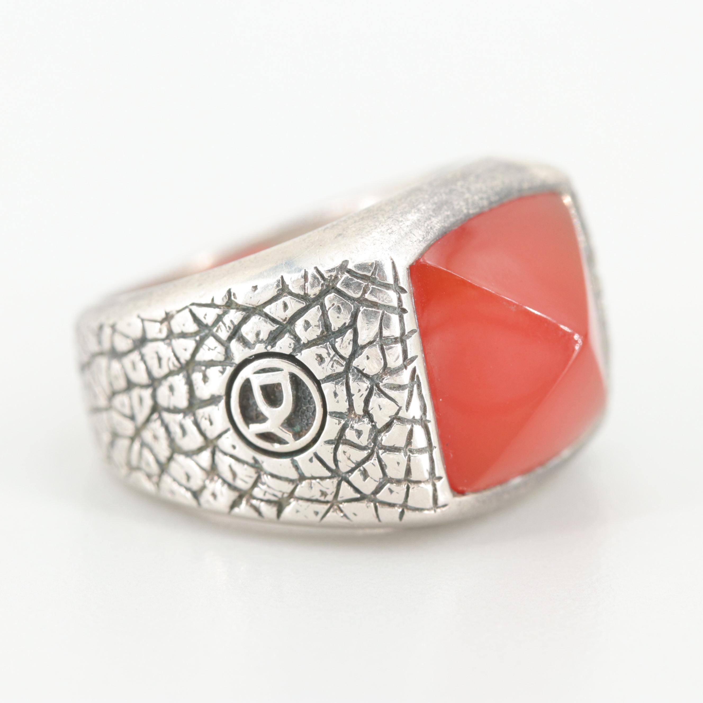 David Yurman Rhinoceros "Naturals Collection" Sterling Silver Carnelian Ring