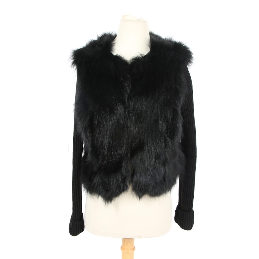 Beatrice .b Black Fox Fur and Cable Knit Sweater