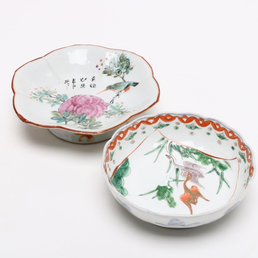 Chinese Hand Painted Porcelain Footed Bowls, Republic Period