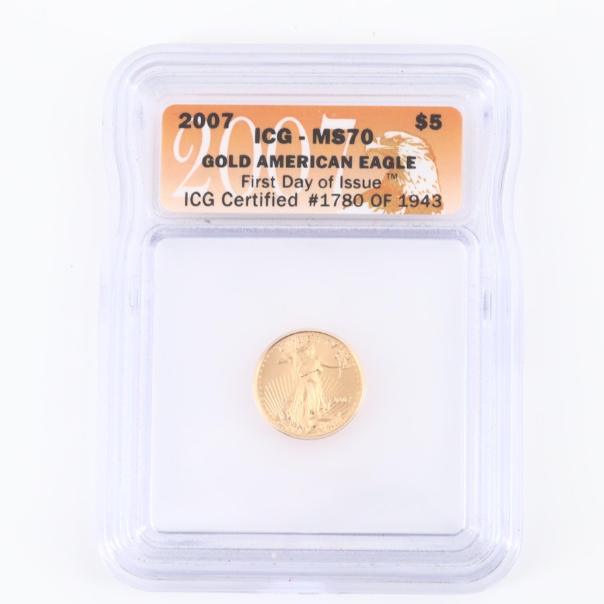 ICG Graded MS70 2007 Five Dollar Gold Eagle 1/10 oz. Bullion Coin