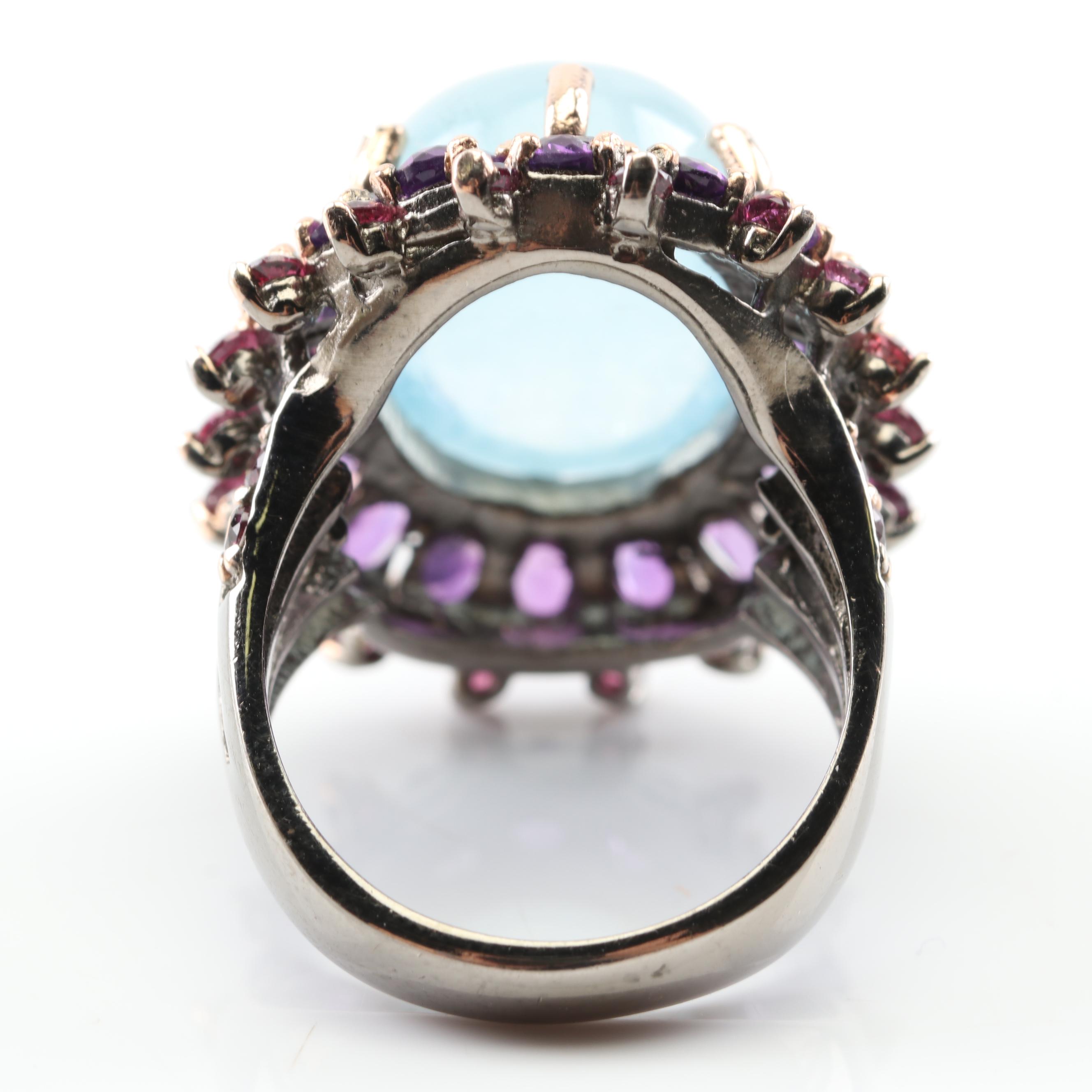 Sterling Silver Aquamarine, Amethyst, and Garnet Ring