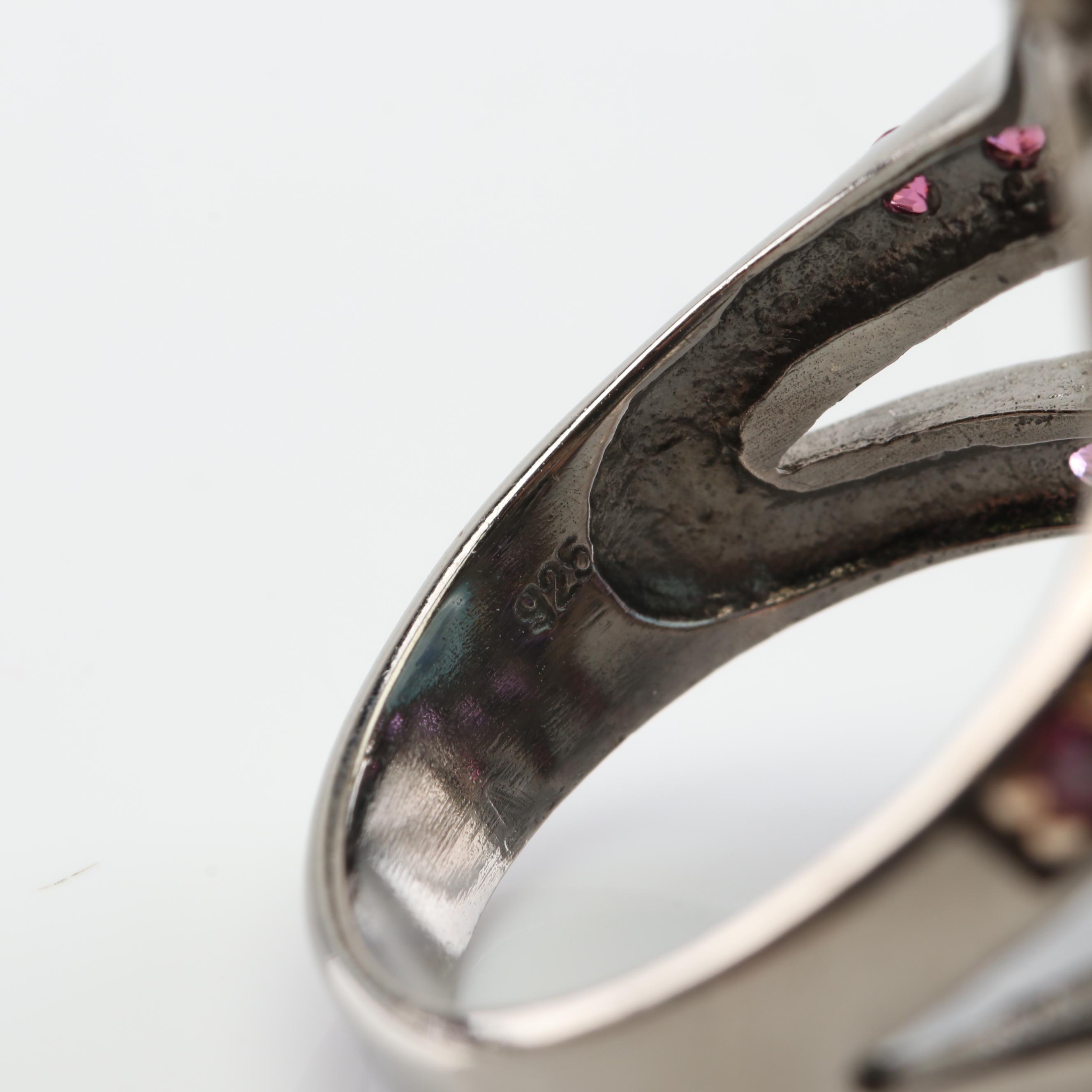 Sterling Silver Aquamarine, Amethyst, and Garnet Ring