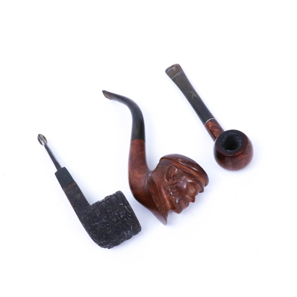 Carved Wooden Tobacco Pipes and Holder, Vintage