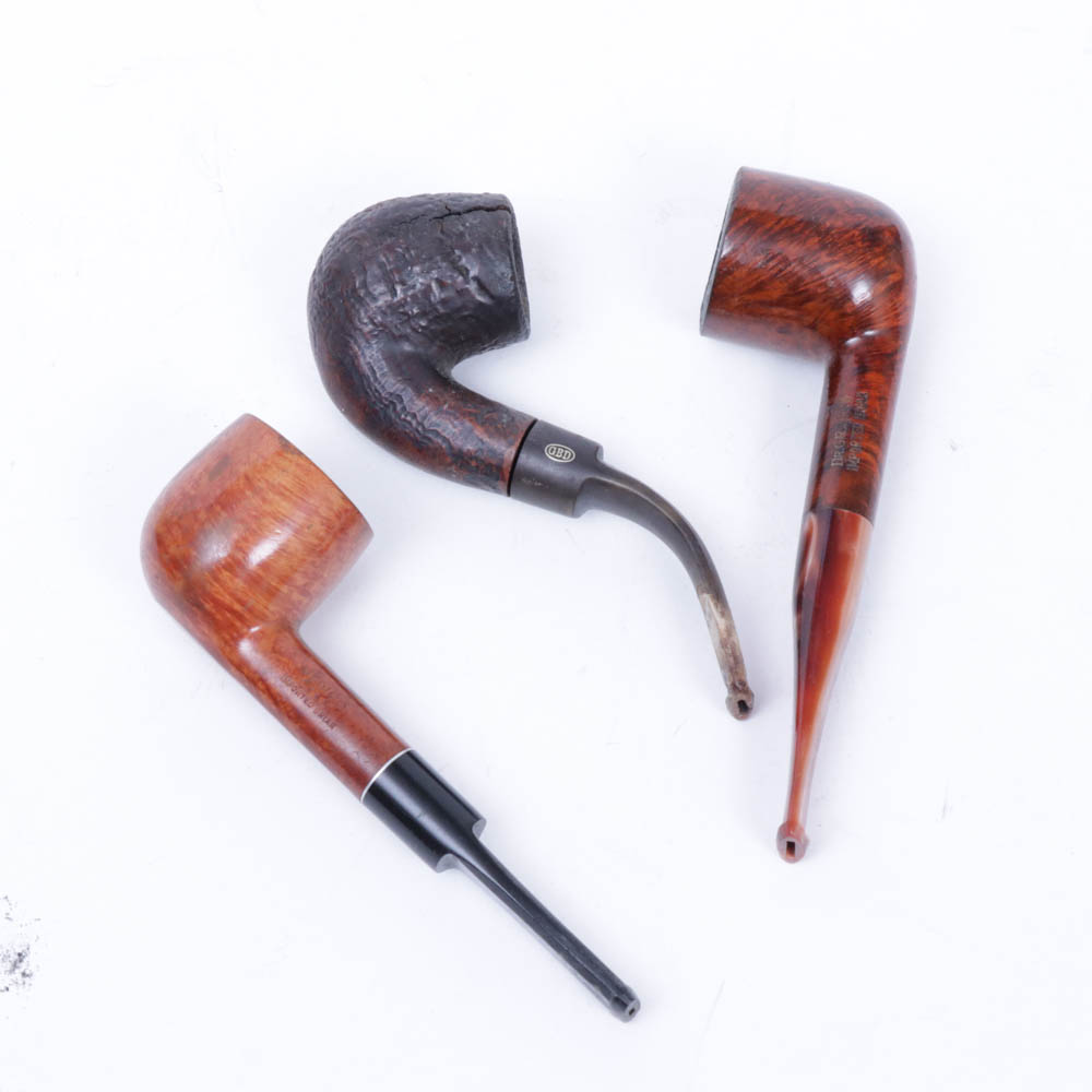 Carved Wooden Tobacco Pipes and Holder, Vintage