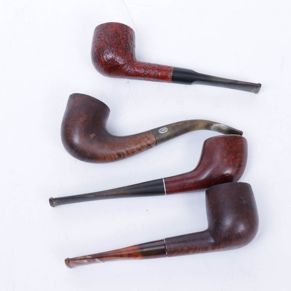 Carved Wooden Tobacco Pipes and Holder, Vintage