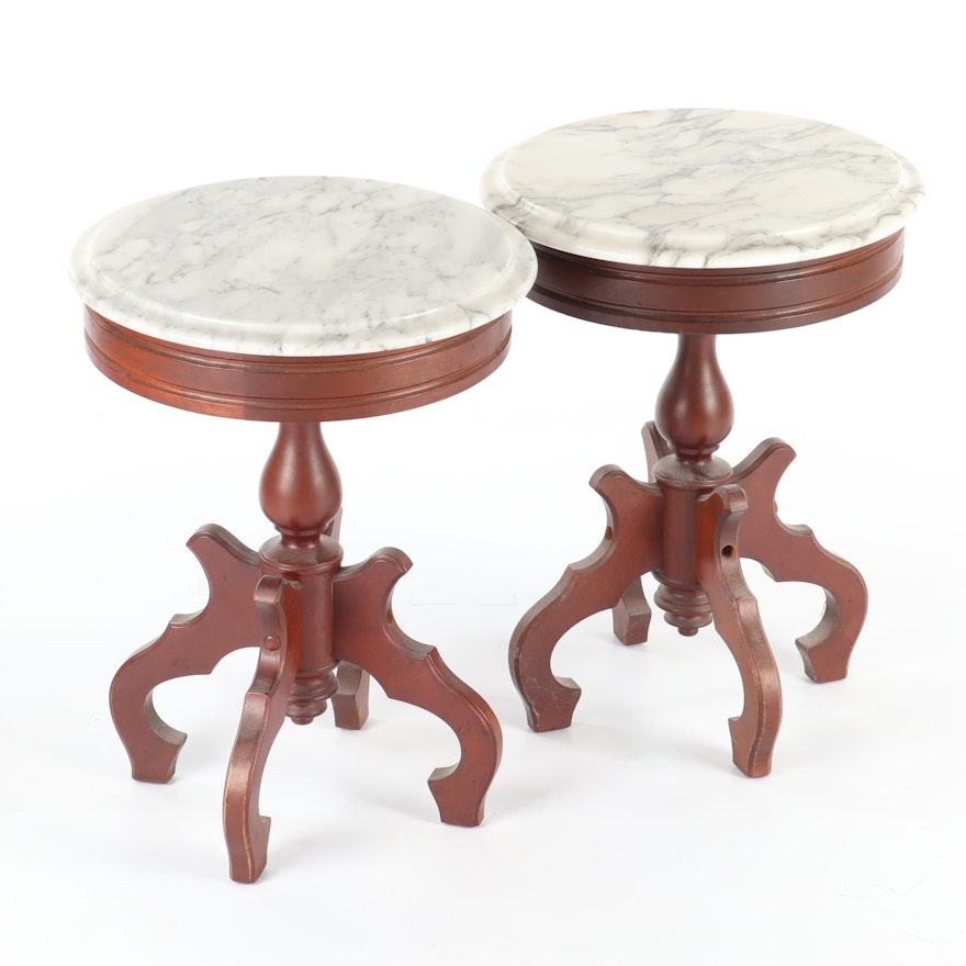 Italian MDC Marble Top Mahogany Side Tables