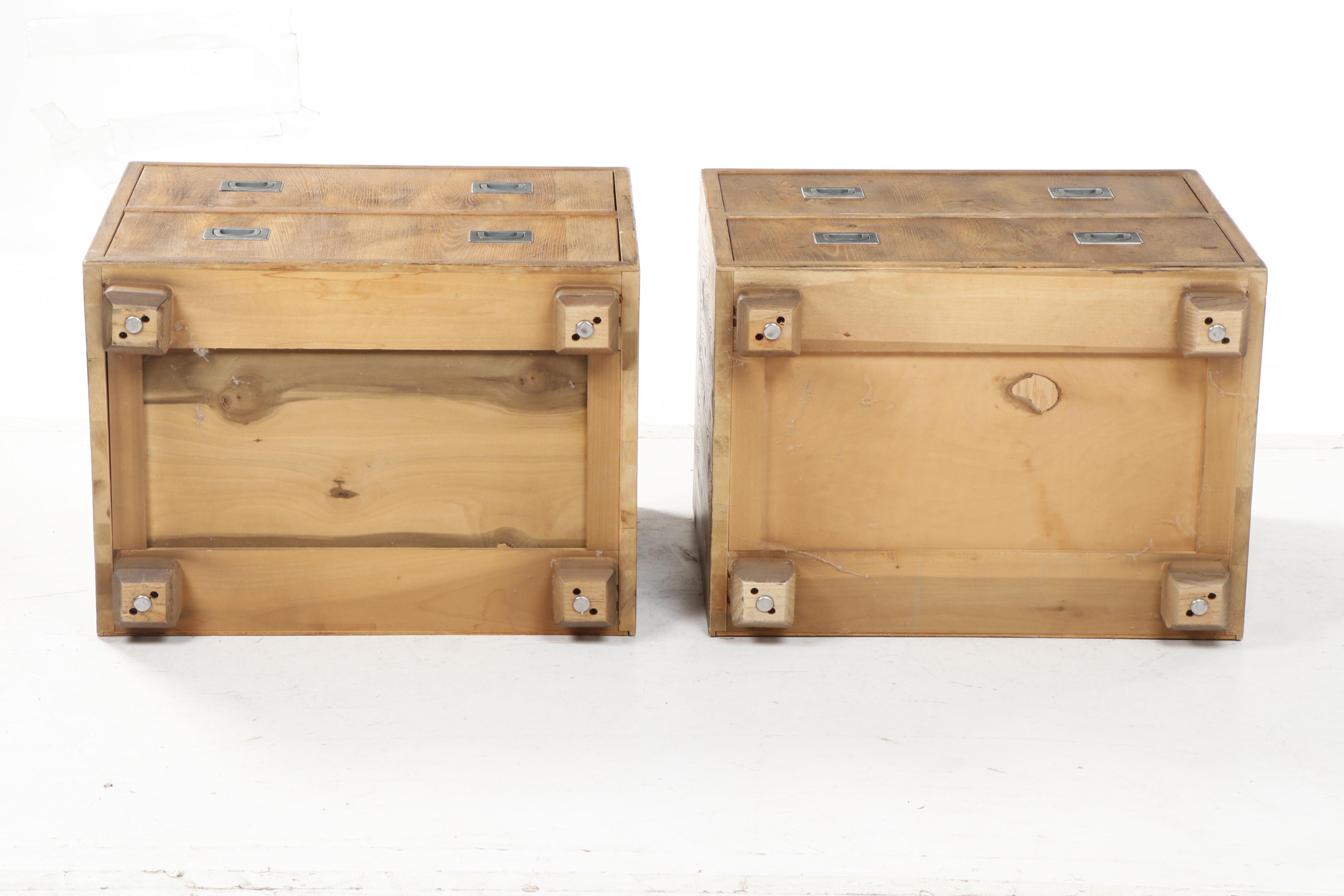 Vintage Henredon "Circa 76" Ash Campaign Style Nightstands