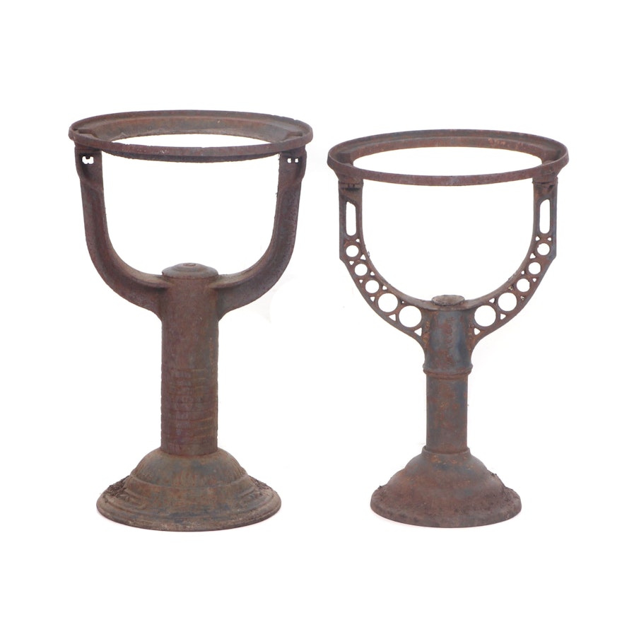 Repurposed Cast Iron Water Boiler Stands as Planters, Early 20th Century