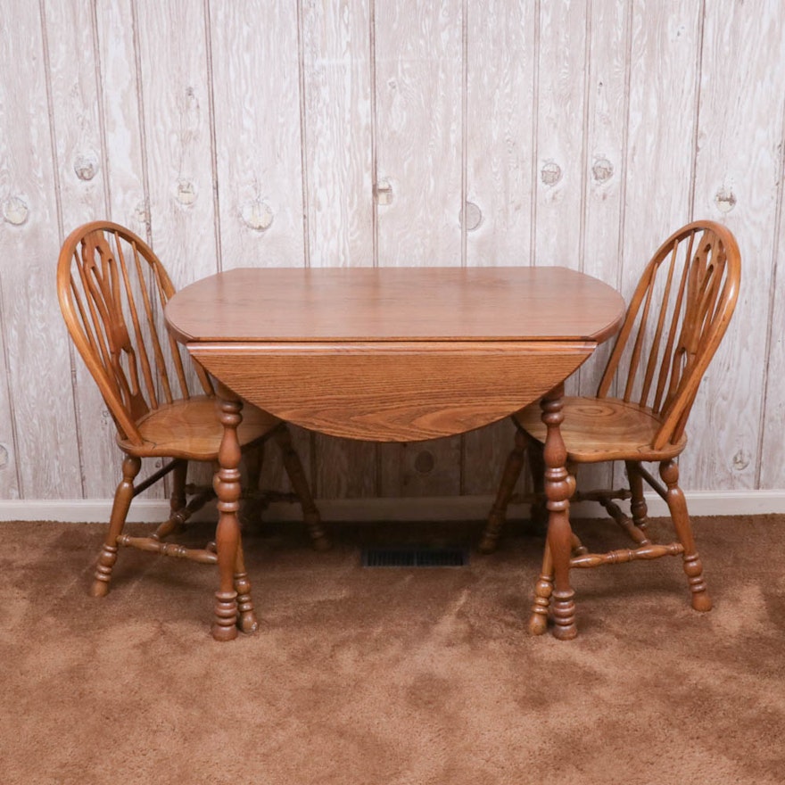 Oak Drop Leaf Dining Table and Two Chairs, Late 20th Century