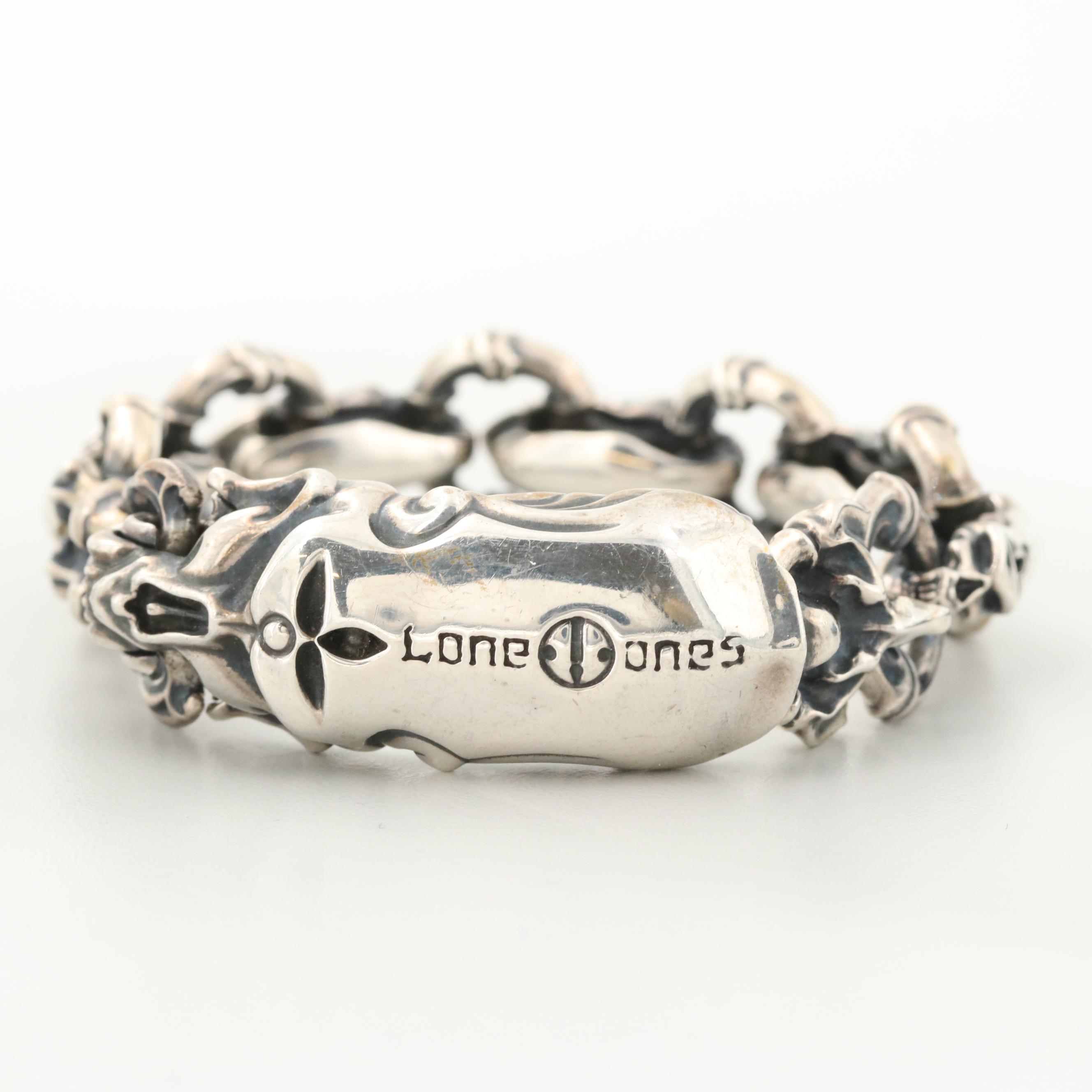 Lone Ones Sterling Silver Skull and Bone Motif Bracelet